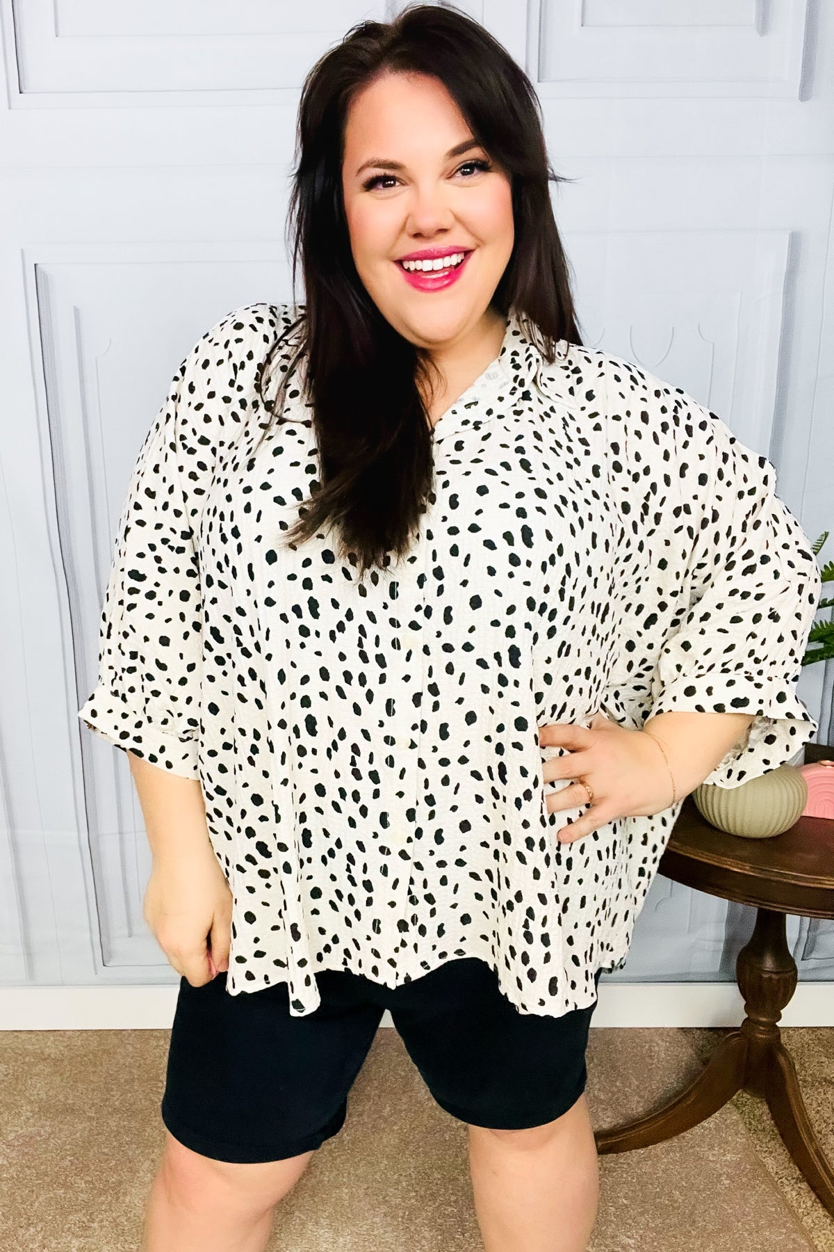Stylish Ivory Leopard Print Button Down Oversized Blouse for Women | Trendy Casual Shirt for Everyday Wear, Office, and Night Out
