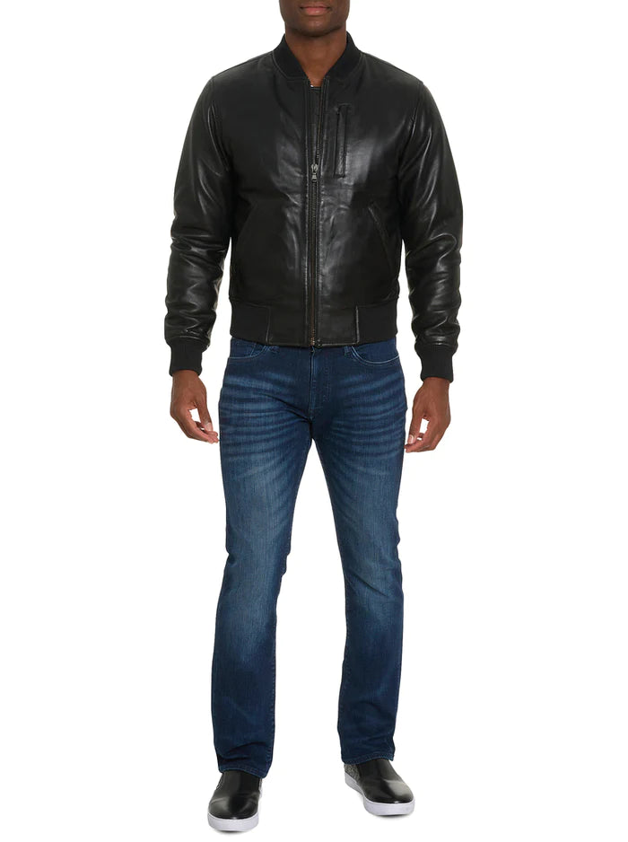 Robert Graham Voyager Leather Bomber Jacket for Men - Premium Genuine Leather Coat with Stylish Quilted Lining | Perfect for Motorcycle Riding, Winter Fashion & Outdoor Adventures
