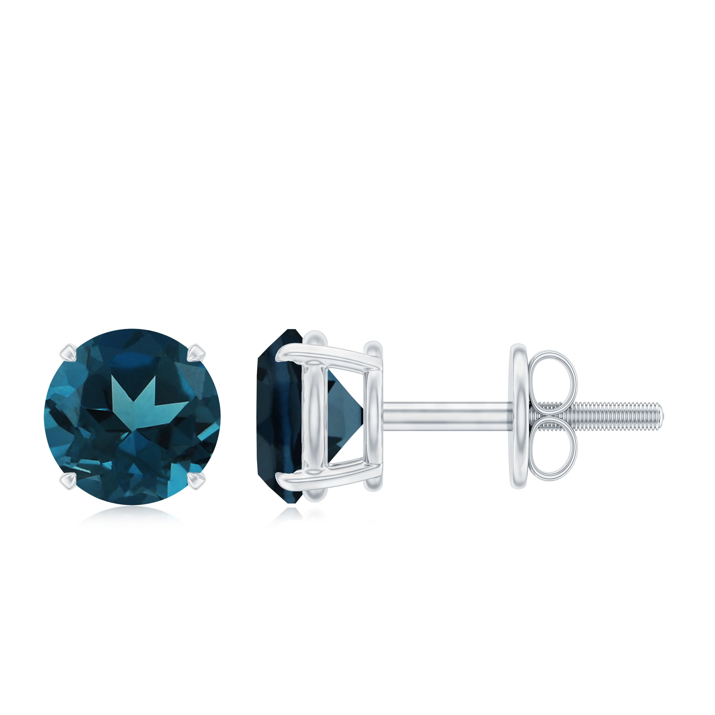 London Blue Topaz Solitaire Screw Back Stud Earrings - December Birthstone Jewelry, Elegant Gift for Women, Perfect for Birthdays, Anniversaries & Special Occasions