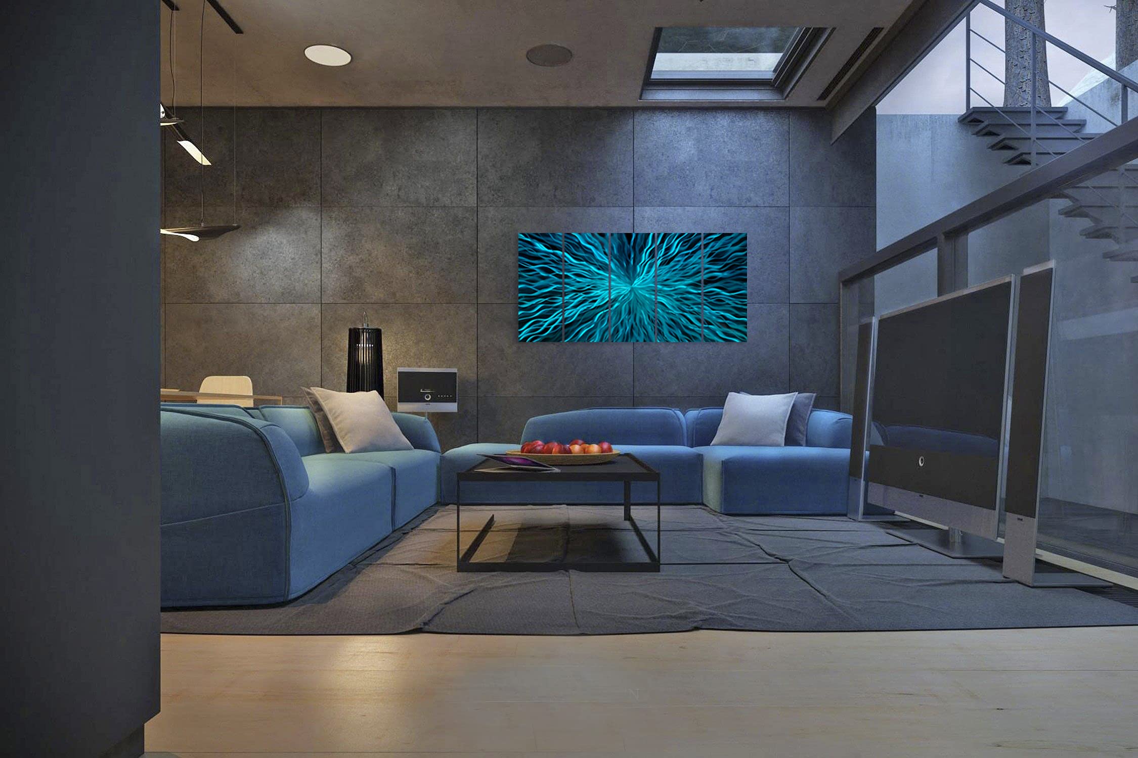 Handcrafted Blue Metal Wall Art Decor - 5 Panel Modern Abstract Aluminum Sculpture for Living Room, Bedroom & Office | Contemporary Home & Office Decor | Perfect for Modern Interior Design & Gift Giving