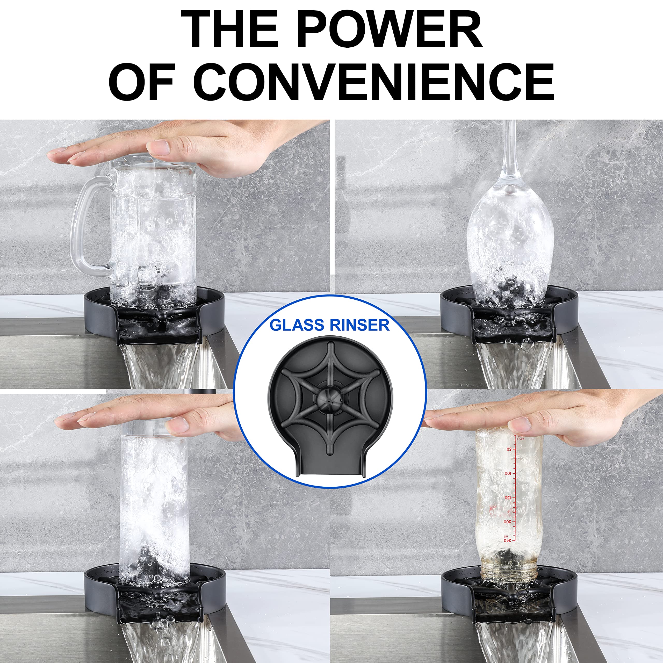 2025 Newest 360° Rotating Metal Glass Rinser for Kitchen Sink - Matte Black Faucet Cup Cleaner, Bottle Washer with Durable Stainless Steel Design - Perfect for Bar, Restaurant & Home Kitchen Cleaning