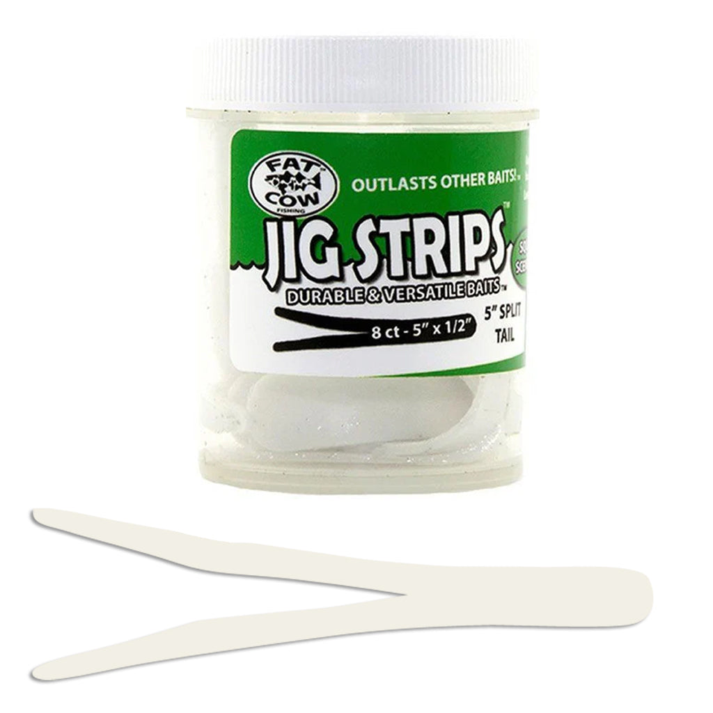 Fat Cow Fishing Jig Strips - Split Tail Soft Plastic Lures (5 Pack, 1/2 oz) for Bass, Walleye & Saltwater Fishing | Perfect for Jigging, Casting & Trolling