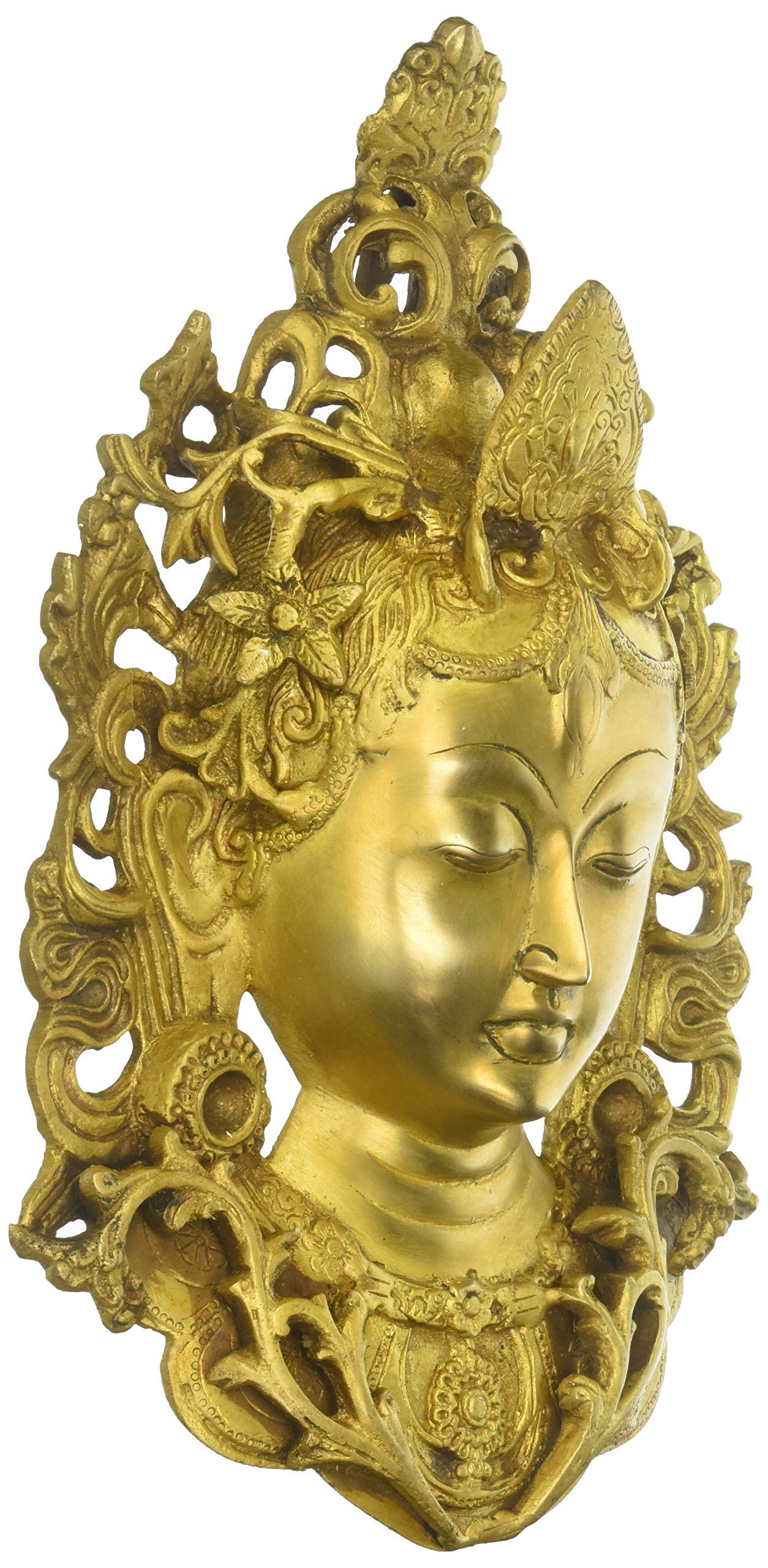 Handmade Brass Wall Hanging Tara Mask Sculpture - Buddhist Home Decor for Meditation Room & Spiritual Spaces