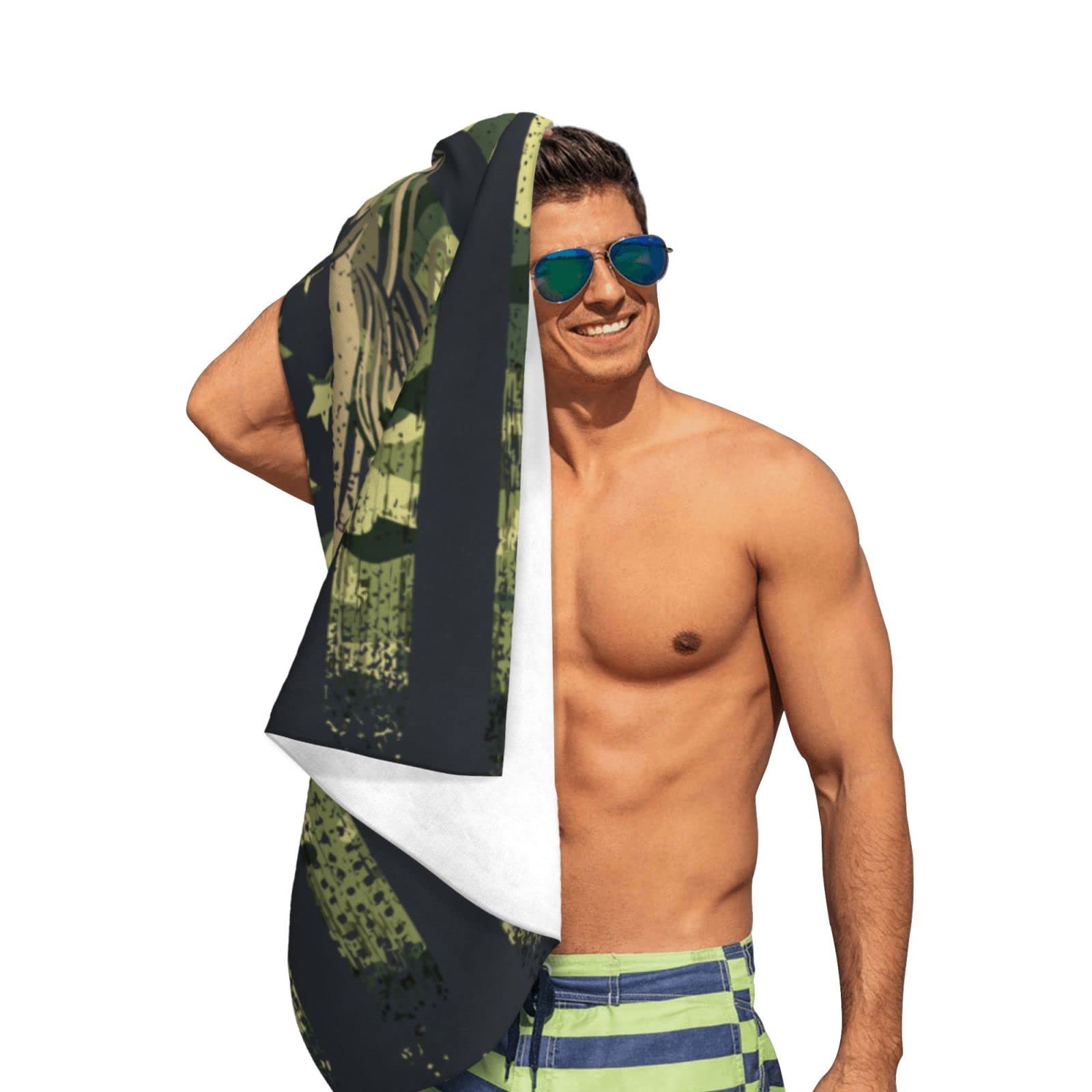 Bassyil American Flag Camouflage Fish Beach Towel - Extra Large Microfiber Soft & Absorbent Bath Towel for Travel, Swimming, Pool, Beach | Perfect for Summer Outings, Picnics, and Outdoor Adventures