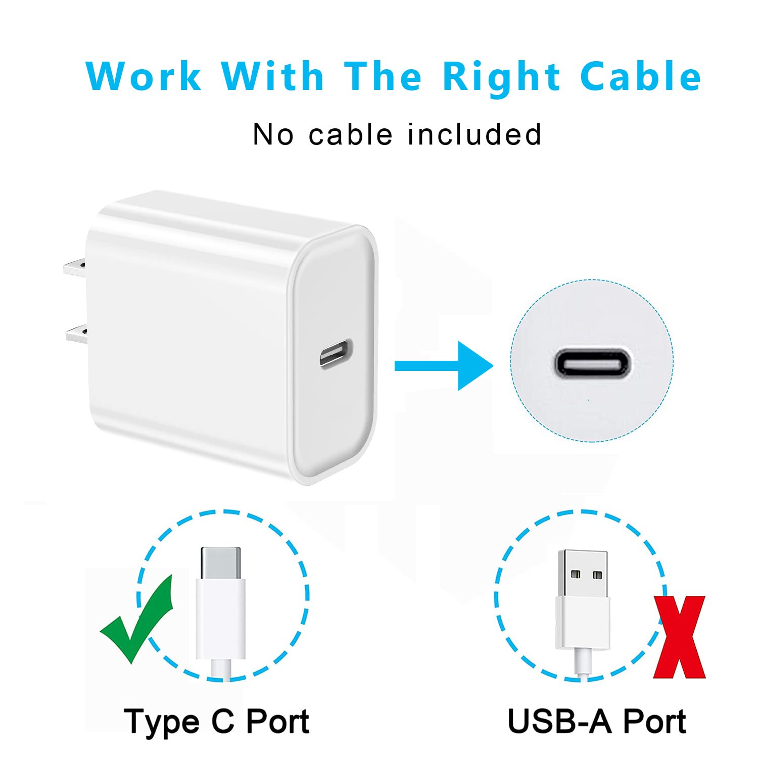 20W USB-C Fast Charger Block 2-Pack - PD Power Adapter for iPhone 16/15/14/13/12 Series & iPad - Quick Charge for Home, Office & Travel