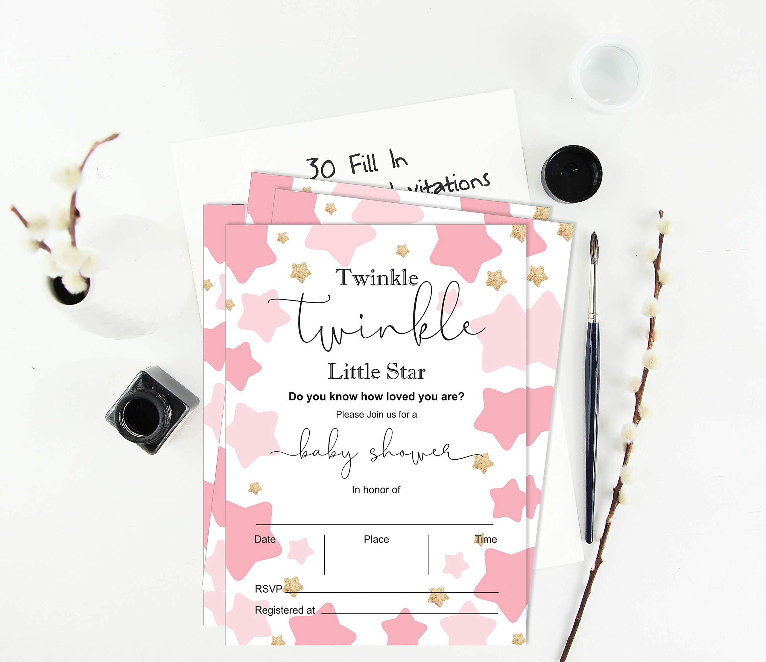 30-Pack Twinkle Twinkle Little Star Baby Shower Invitation Cards - Gender Reveal & Blank Invites for Boy/Girl - Perfect for Baby Showers, Gender Reveal Parties & Celebrations