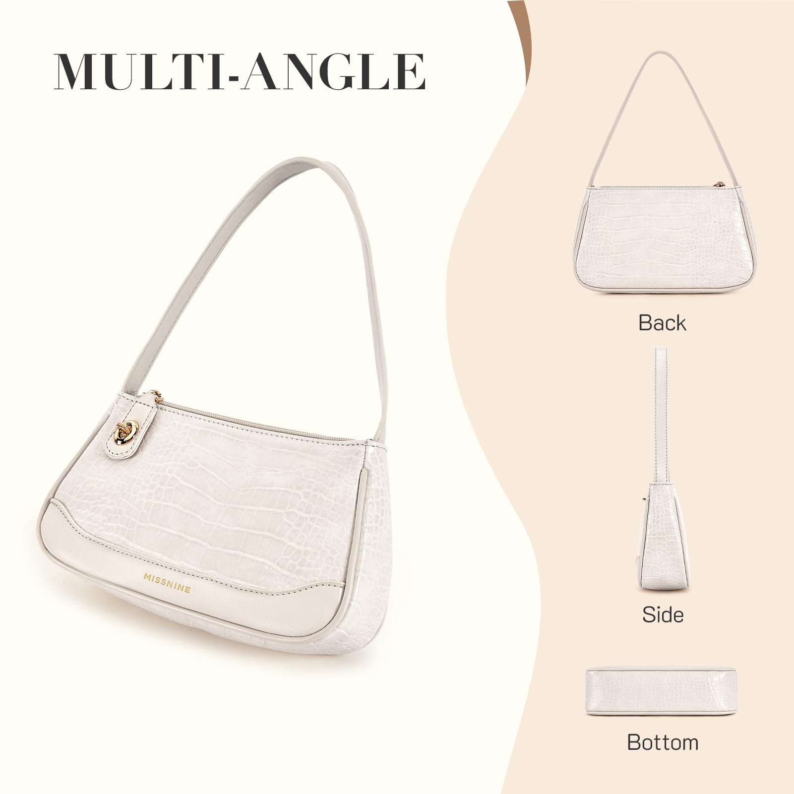 Missnine Women's Anti-Theft Shoulder Bag - Stylish Crocodile Pattern Leather Clutch Purse, Cute Mini Hobo Handbag for Daily Use, Travel & Shopping