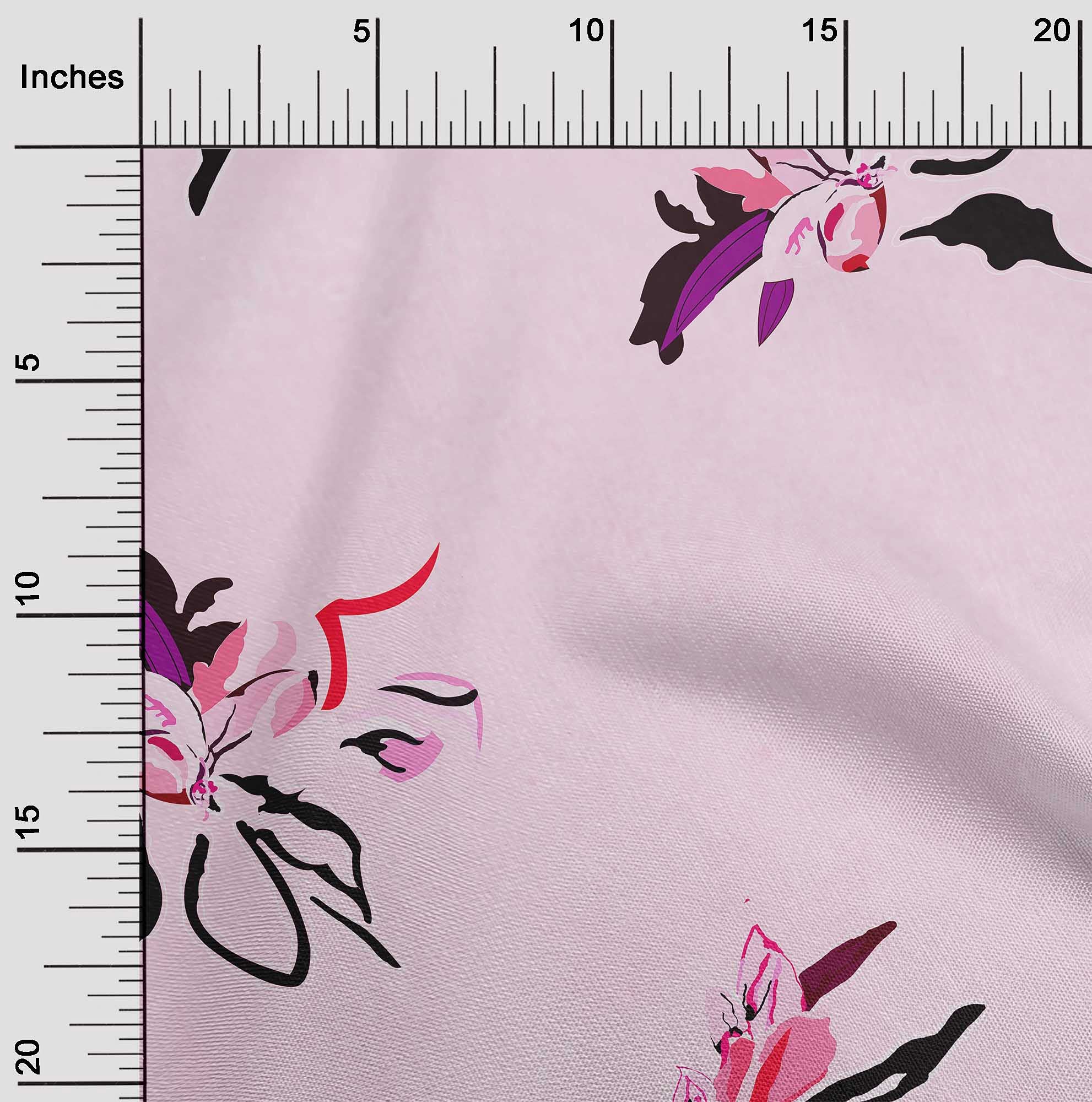 oneOone Georgette Viscose Fabric - Light Pink Floral Print Dress Material 42 Inch Wide by The Yard | Perfect for Dresses, Scarves & Home Decor