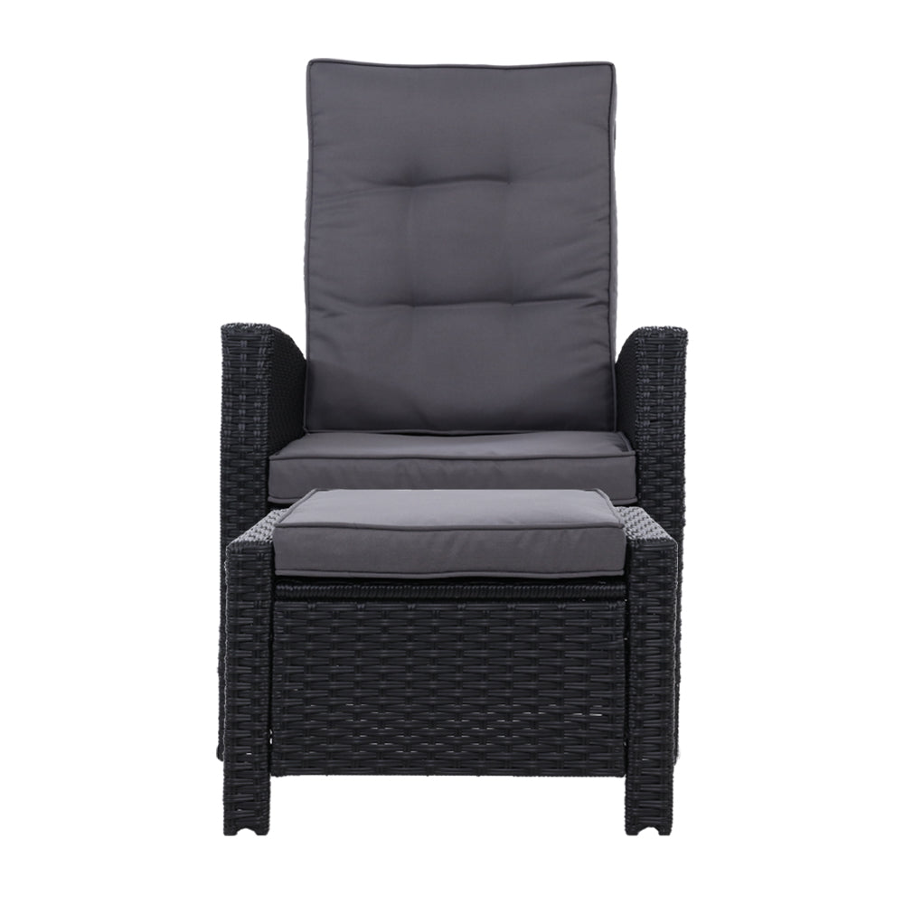 Elise Outdoor Recliner Chair with Ottoman - Patio Lounge Chair, Black - Perfect for Backyard, Poolside & Garden Relaxation