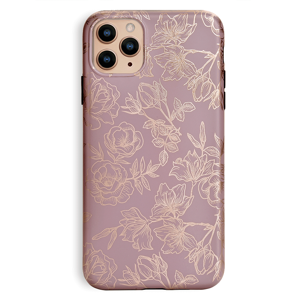 Dusty Rose Chrome Floral iPhone Case - Elegant Protective Cover for iPhone 13/14/15 Pro Max - Perfect for Everyday Use, Travel & Gift Giving