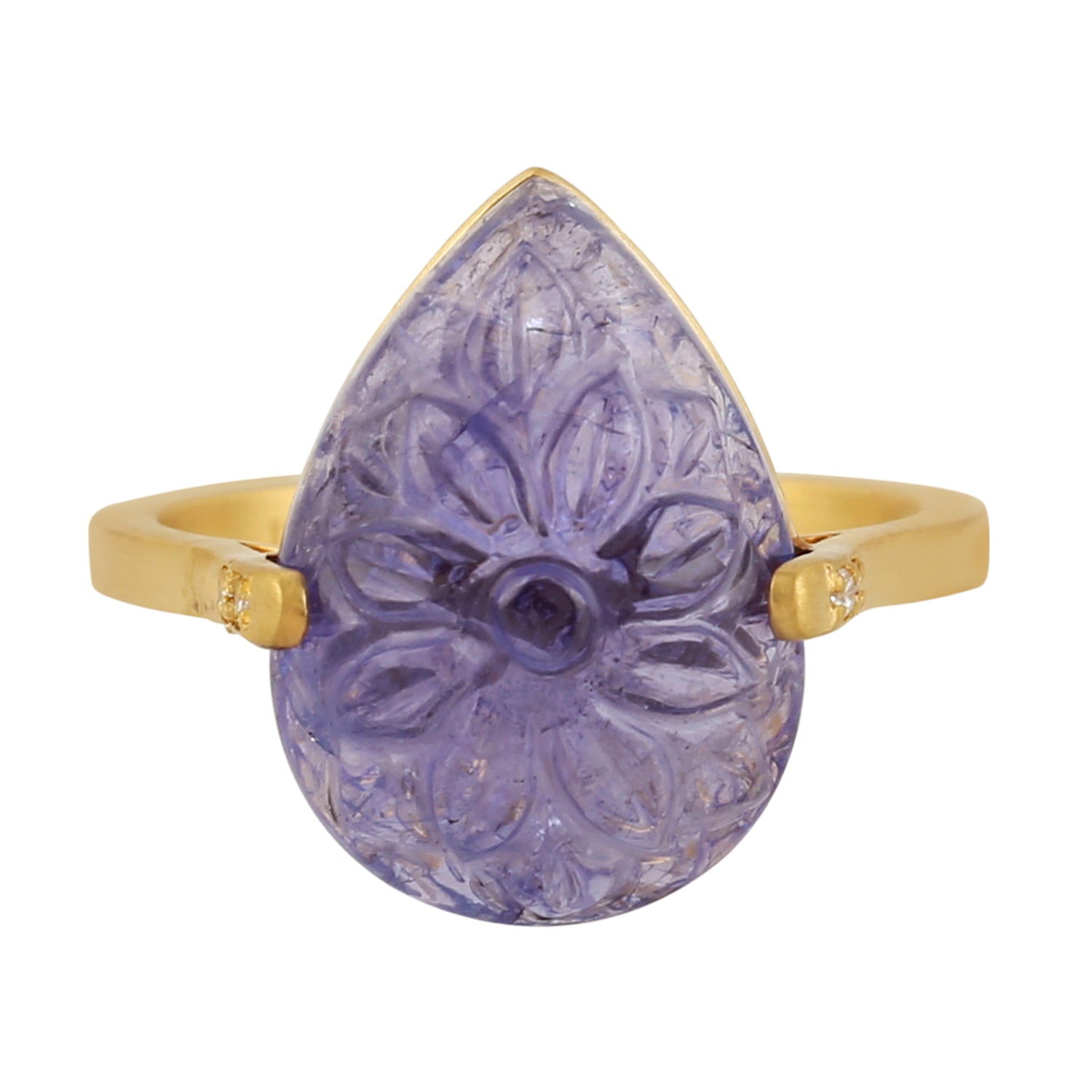 Exquisite 18K Yellow Gold Tanzanite & Diamond Flower Ring - Handcrafted Elegance for Weddings, Anniversaries & Special Occasions