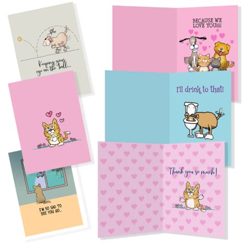 Funny Greeting Cards for All Occasions - Boxed Assortment of 16 Dog & Cat Themed Cards | Perfect for Birthdays, Holidays & Everyday Humor (Stonehouse Collection)