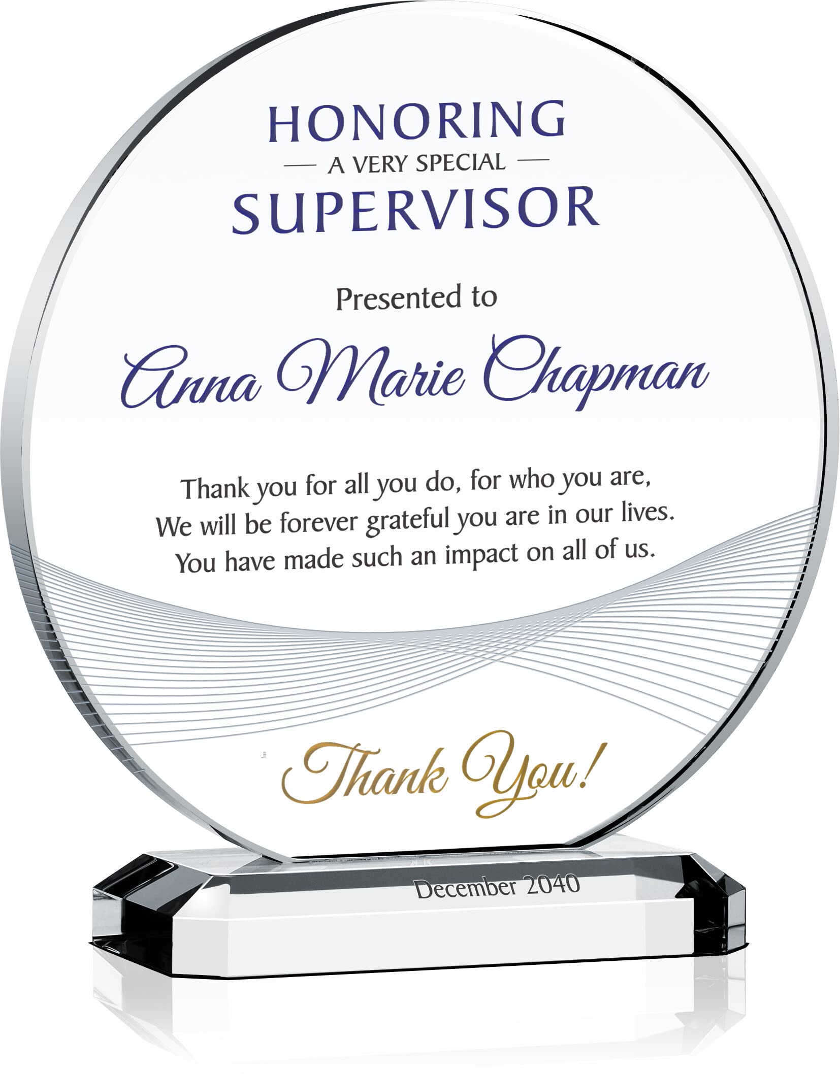 Personalized Crystal Thank You Plaque for Boss, Supervisor, Manager - Custom Engraved Name - Unique Appreciation & Farewell Gift (8 Inch) - Perfect for Retirement, Promotion, or Employee Recognition Ceremonies