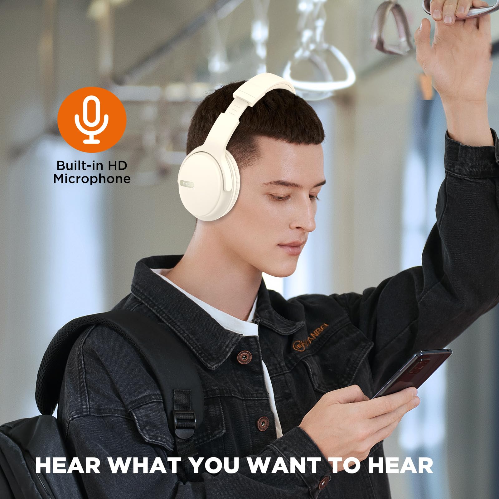 HTC Wireless Bluetooth Over-Ear Headphones with Built-in Mic, Foldable Lightweight HiFi Stereo Headset for Travel, Work, Gaming - Compatible with Laptop, PC, Cellphone (Black) - Perfect for Commuting, Office & Home Entertainment