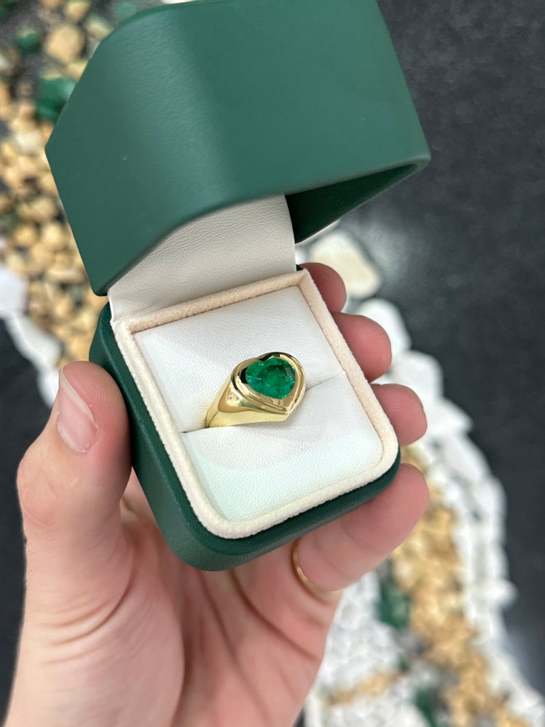 3.35ct AAA Vivid Green Heart-Cut Emerald Solitaire Ring in 18K Gold | Fine Quality Dark Rich Emerald Jewelry for Engagement, Anniversary & Special Occasions