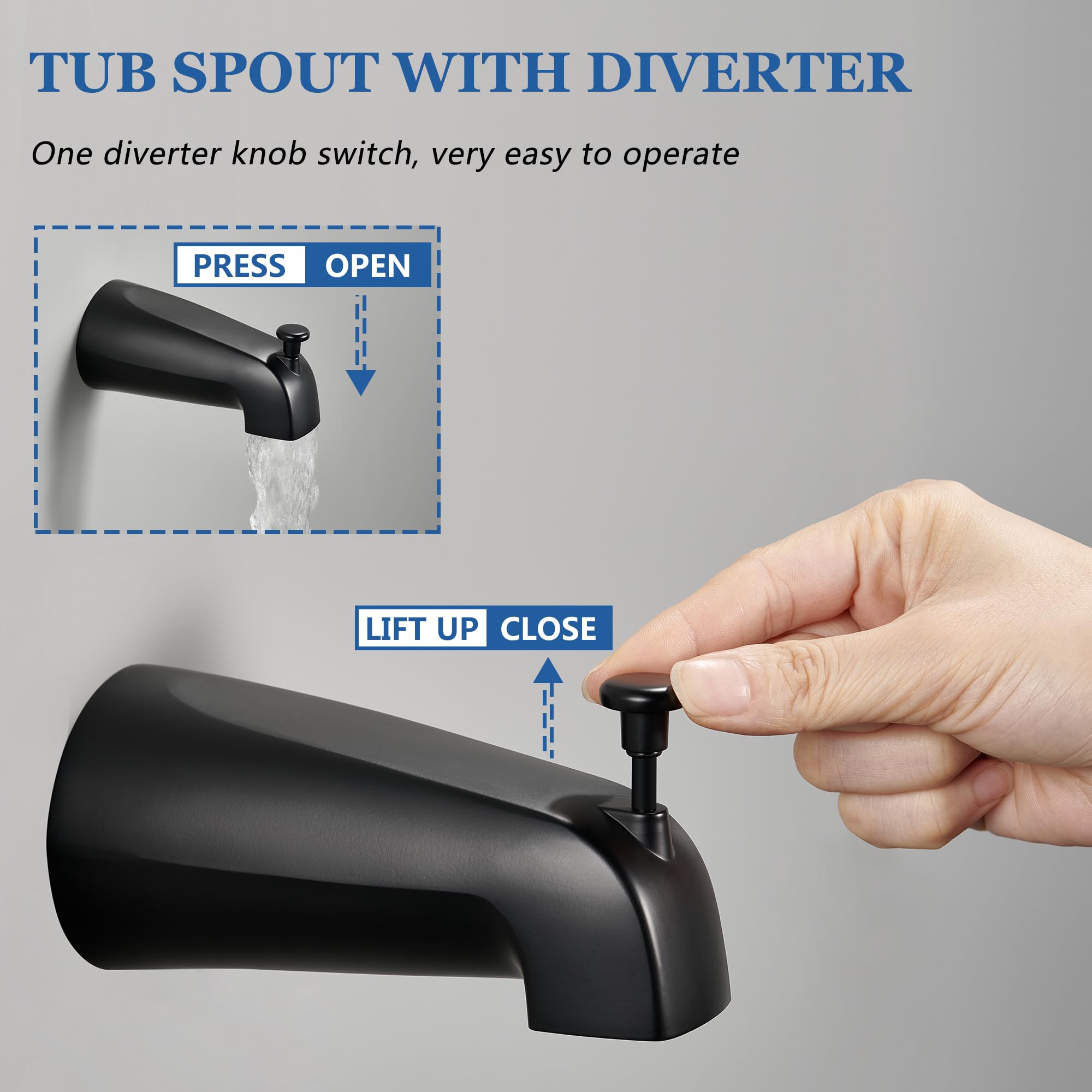 Tohlar Matte Black Shower Faucet Set - 6 Inch Rainfall Shower Head with Single Handle Valve, Tub Spout & Trim Kit for Bathroom Remodel | Modern Bathroom Upgrade for Spa-Like Experience