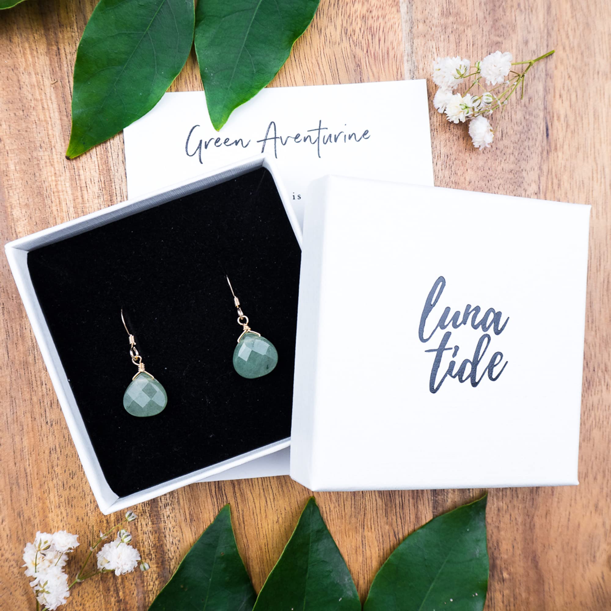 14K Gold Fill Aventurine Teardrop Earrings for Women - Elegant Dangle Drop Jewelry for Party, Wedding & Everyday Wear