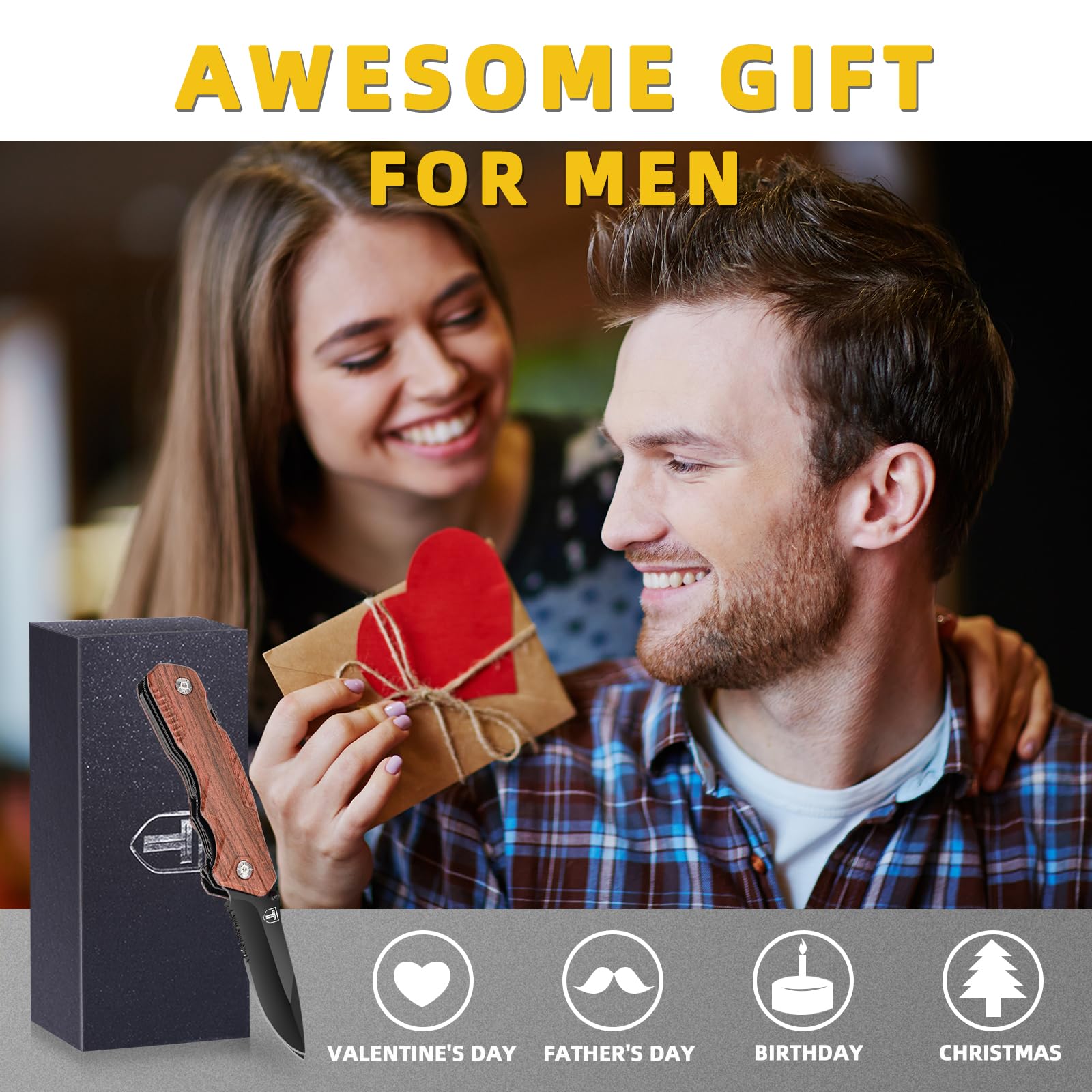 Best Pocket Knife Multitool for Men - Perfect Gift for Dad, Husband, Boyfriend - Christmas, Birthday, Anniversary Present - Outdoor Survival & Camping Essential Gear for Hiking, Fishing, and Emergency Preparedness