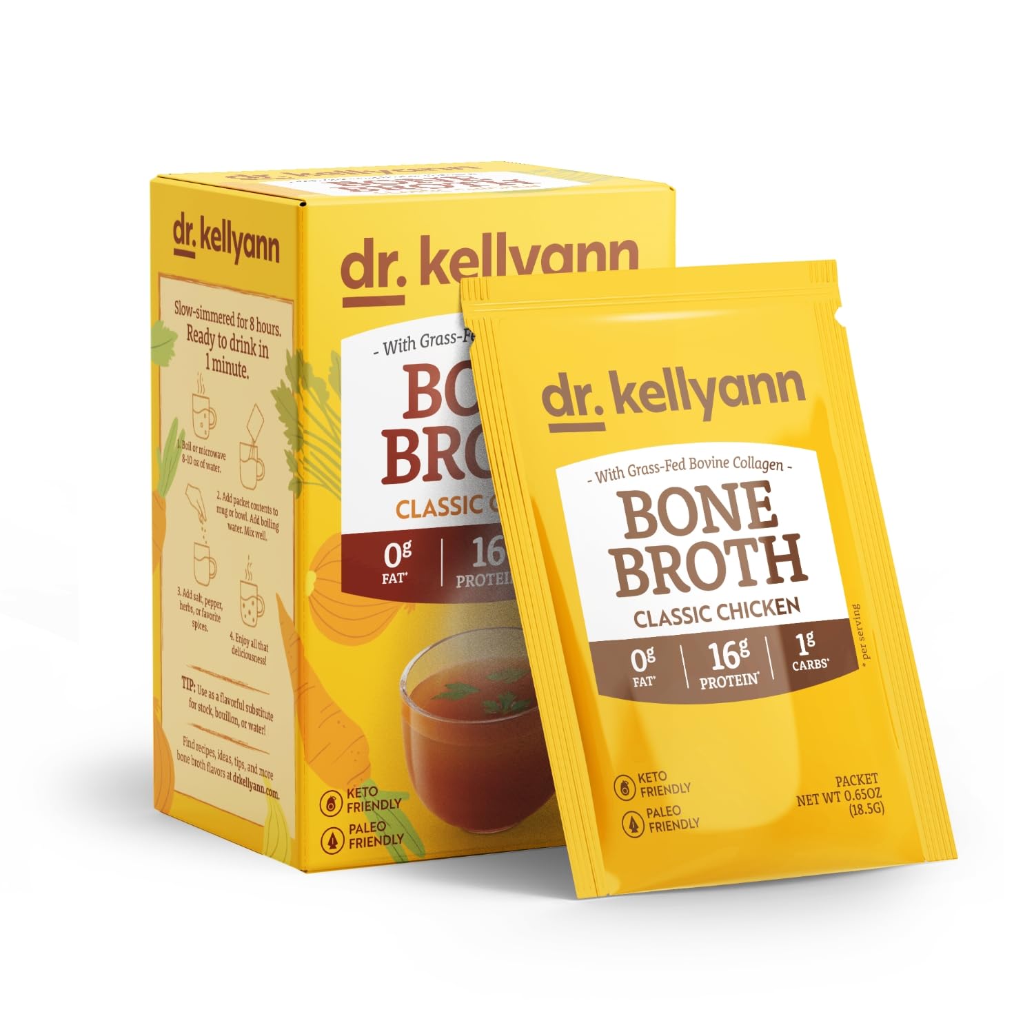 Dr. Kellyann Bone Broth Packets Variety Pack (3 Boxes, 21 Servings) – Classic Chicken, Thai Lemongrass & French Onion Flavors | Keto, Paleo & Gluten-Free | Perfect for Soups, Cooking & On-the-Go Nutrition