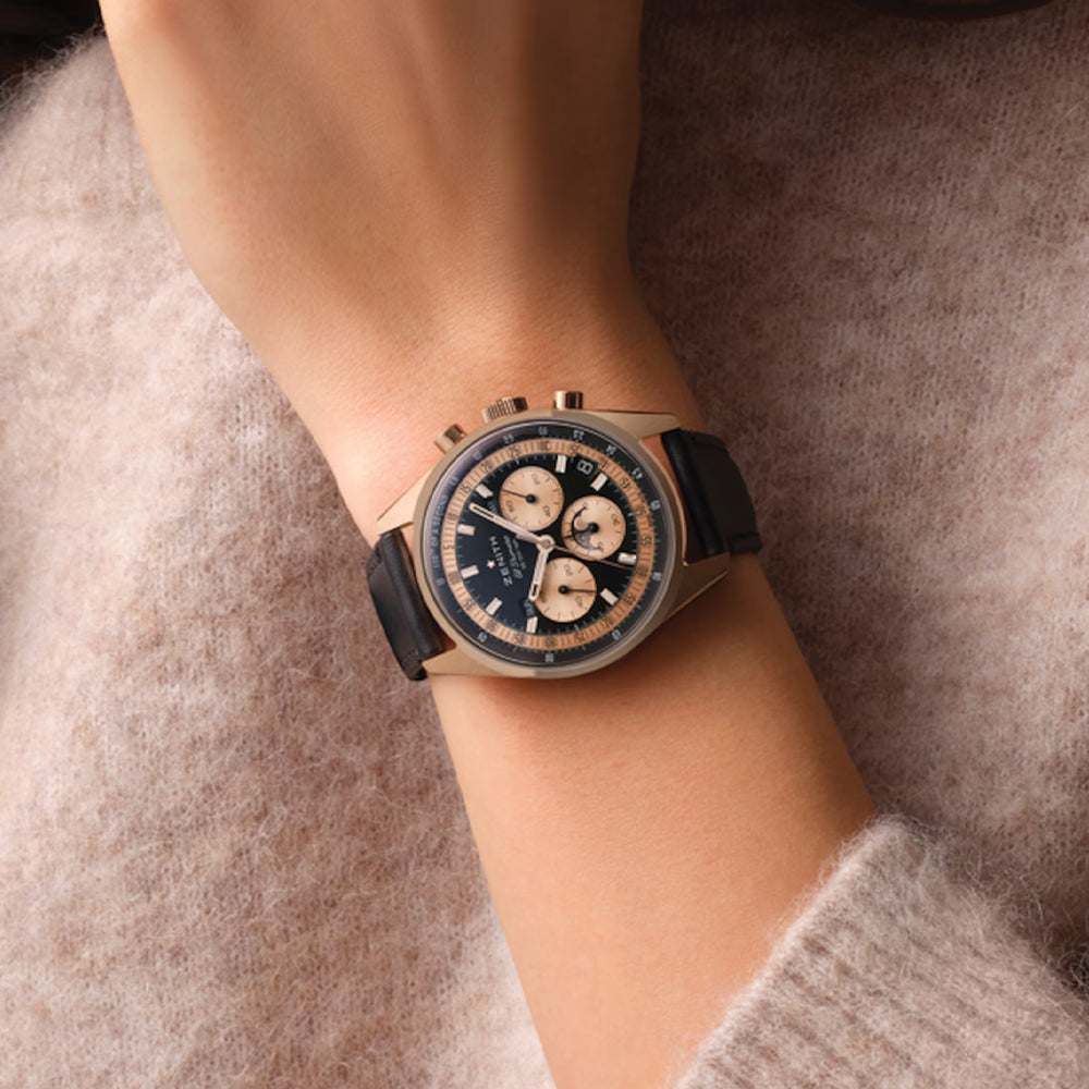 Chronomaster Original Triple Calendar Rose Gold 38mm Watch with Black Leather Strap - Perfect for Business Meetings & Formal Events