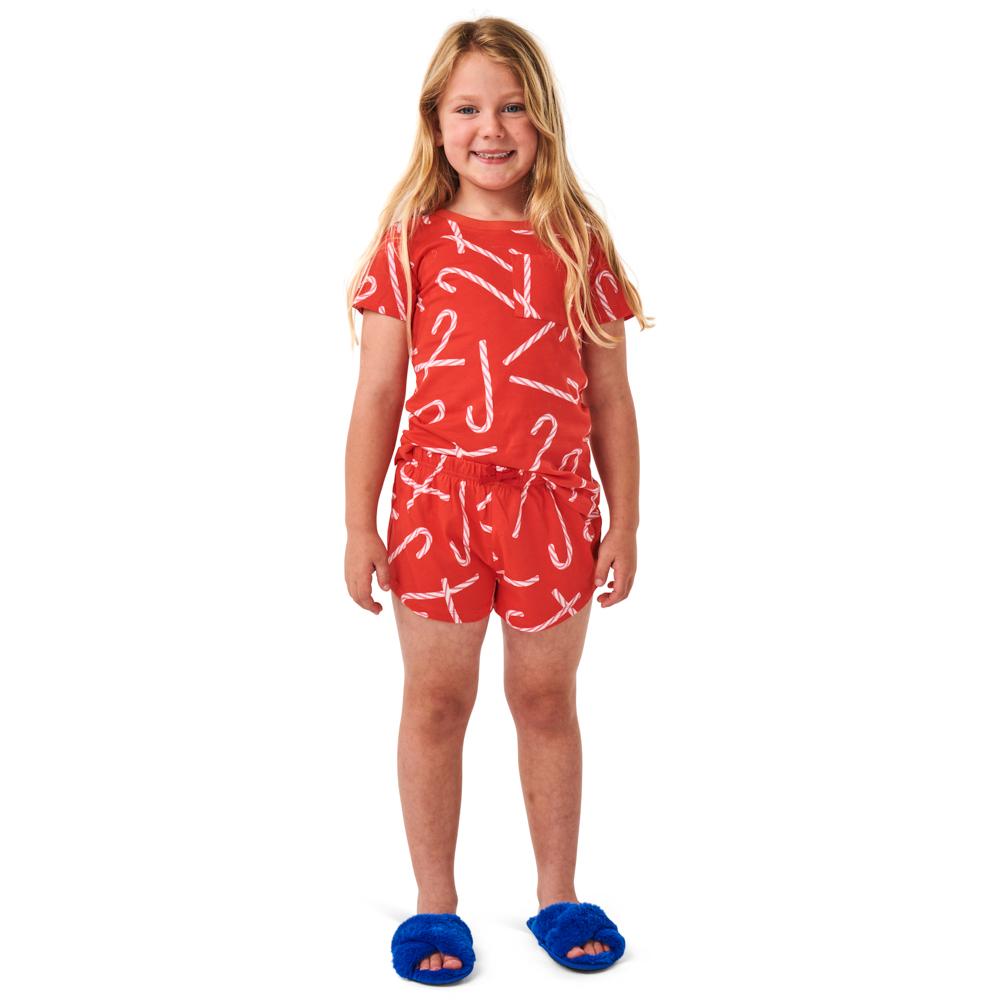 Candy Cane Print Short Sleeve Top and Bottom Pajama Set - Christmas Holiday Family Matching Sleepwear for Women & Kids
