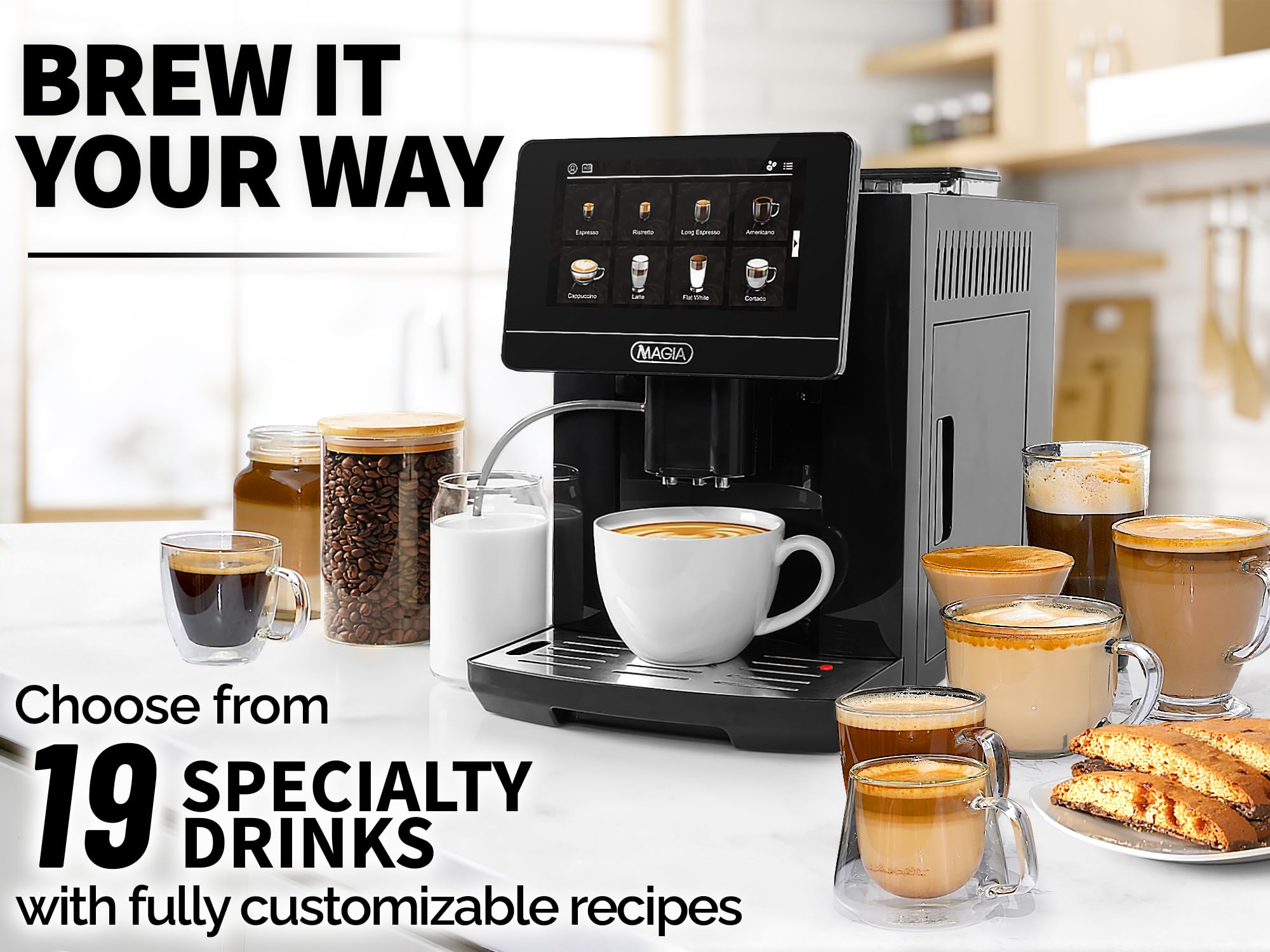 Zulay Magia Fully Automatic Espresso Machine with Built-in Grinder - 19 Customizable Coffee Settings - Includes Premium Espresso Cups & Auto-Cleaning System - Milk Frother for Latte & Cappuccino - Perfect for Home Baristas & Coffee Lovers (OG Black)