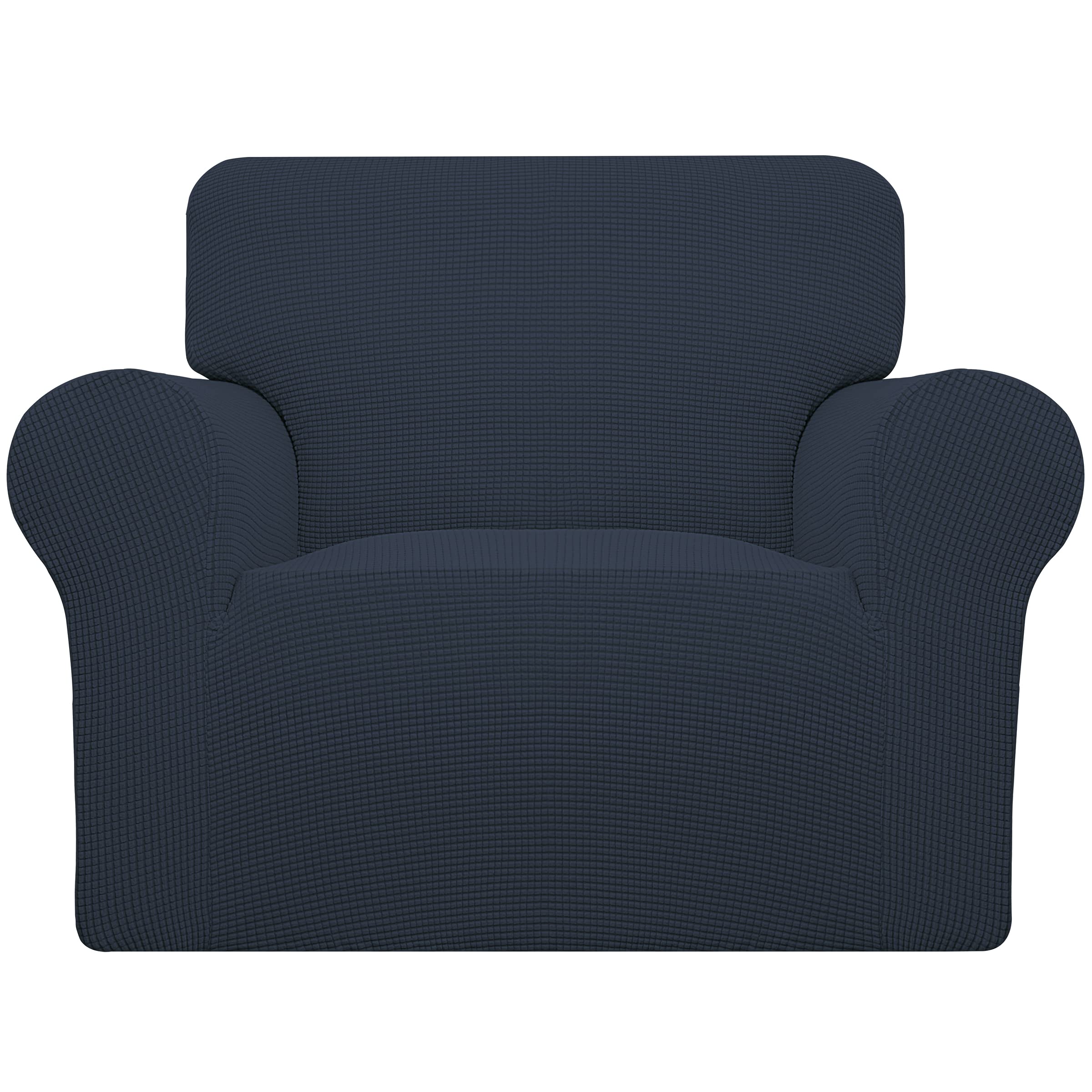 Stretch Chair Sofa Slipcover - 1-Piece Elastic Couch Cover with Soft Spandex Jacquard Fabric, Dark Blue Small Checks - Furniture Protector for Kids & Pets - Perfect for Living Room, Bedroom, and Home Decor