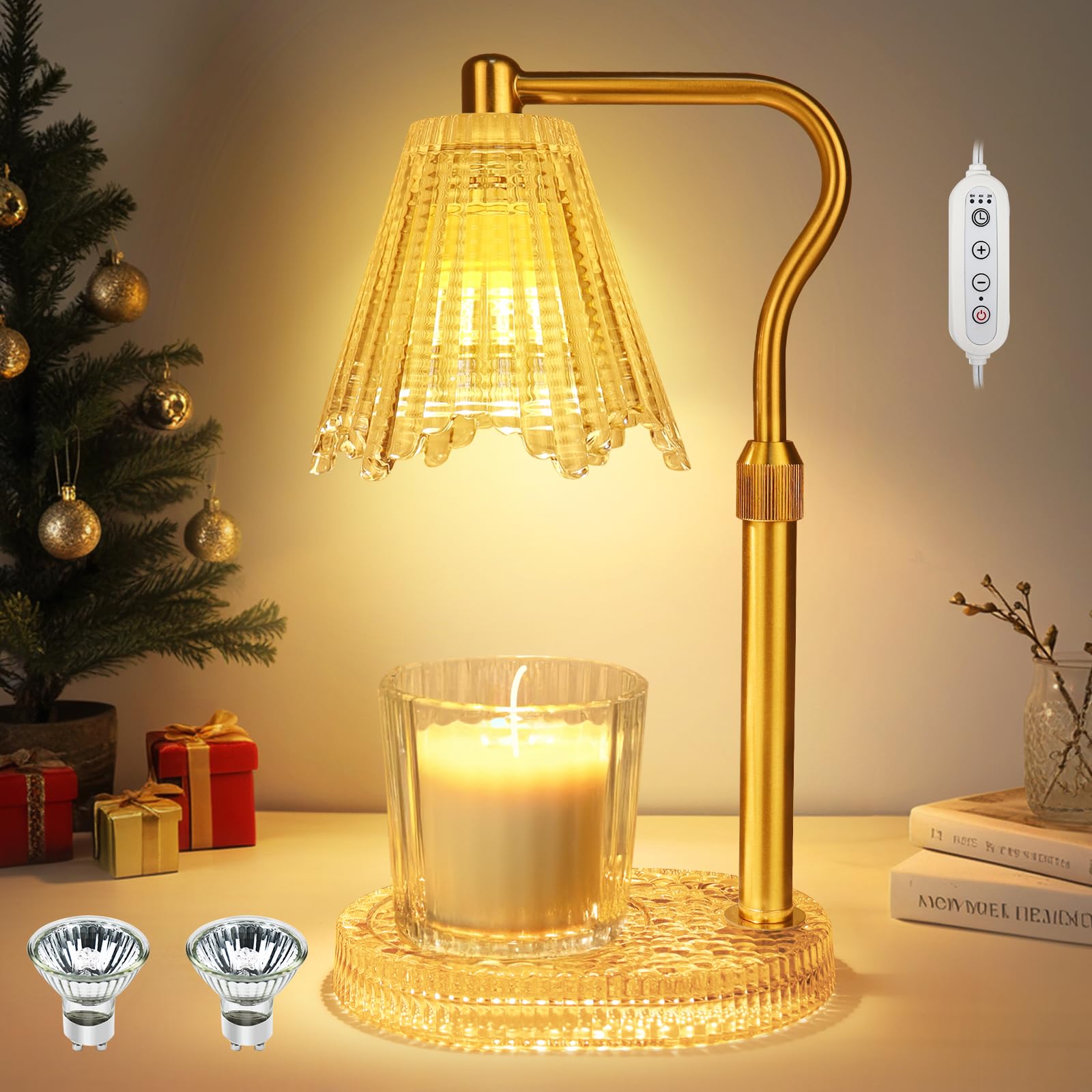 Vintage Adjustable Height Crystal Candle Warmer Lamp - Dimmable Electric Wax Melt Warmer with Timer, Home Decor Gift for Women - Perfect for Christmas, Birthday, Housewarming & Aromatherapy Relaxation
