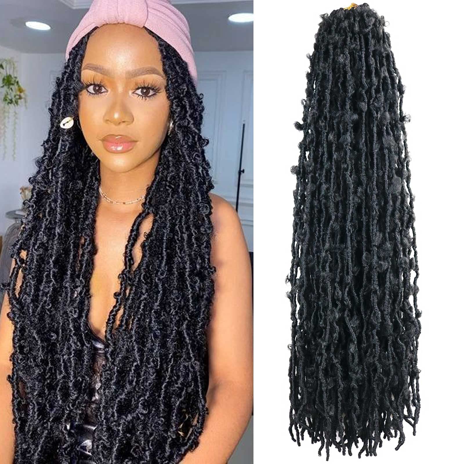 Butterfly Locs Crochet Hair 36 Inch - 5 Pack Long Distressed Faux Locs for Women - Pre-Looped Crochet Braiding Hair Extensions (1B#) - Perfect for Protective Styles, Boho Looks & Everyday Wear