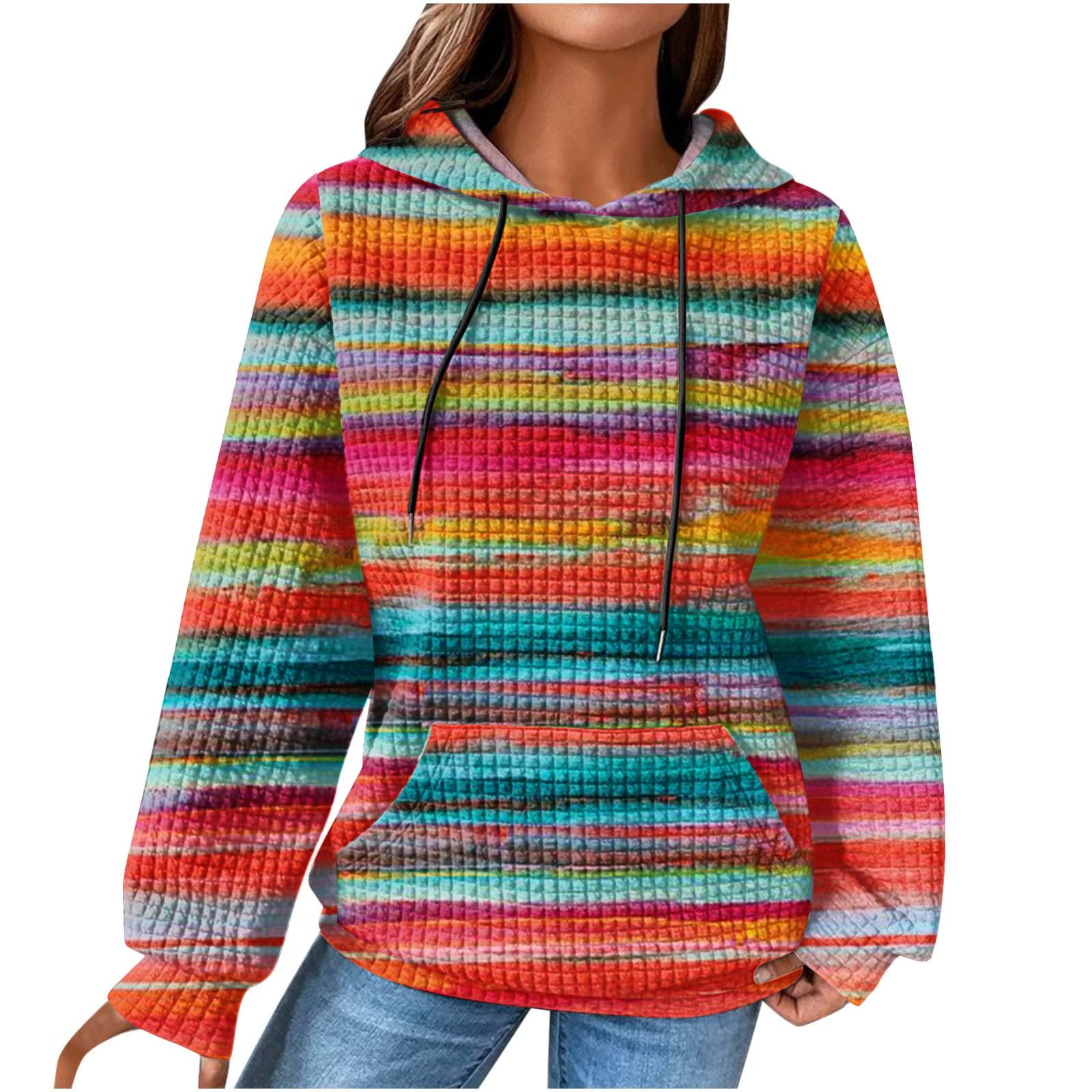 Women's Cute Waffle Knit Hoodie with Drawstring - Fashion Pullover Sweatshirt for Casual Fall Outfits 2024 | Cozy Lounge Wear & Autumn Street Style
