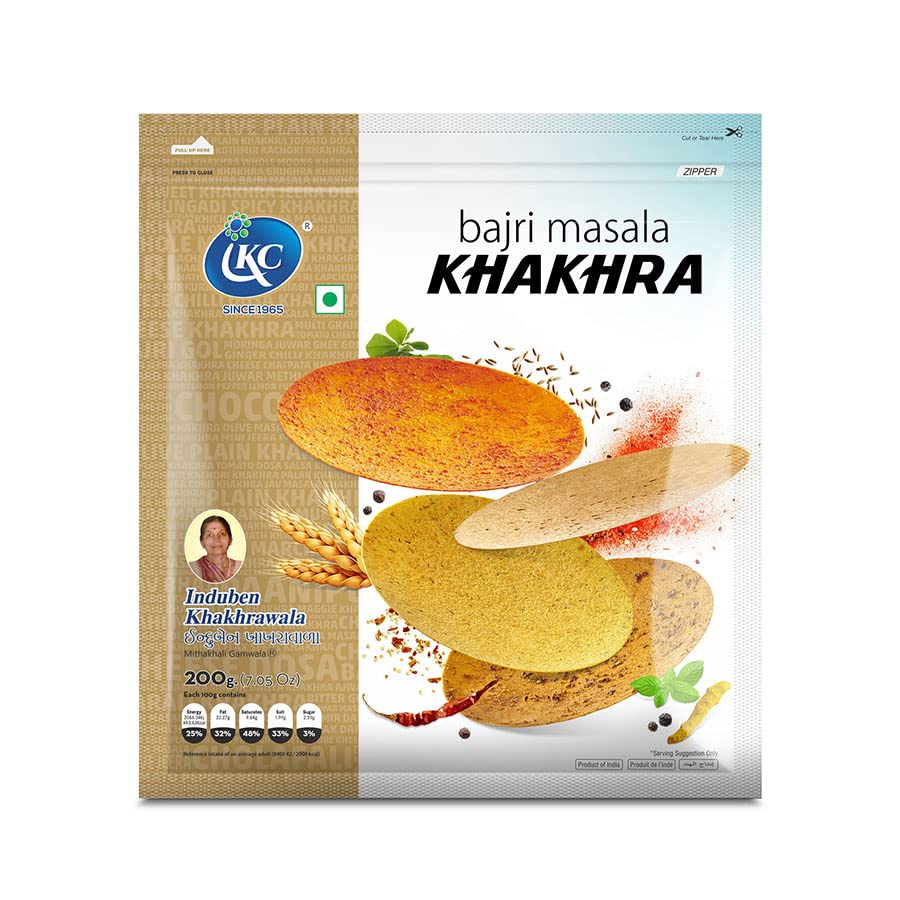 Premium Bajra (Millet) Masala Khakhra - Healthy Indian Gujarati Snacks 7oz (200g) Pack of 2 | Gluten-Free, Vegan Friendly | Perfect for Breakfast, Tea Time, or On-the-Go Snacking