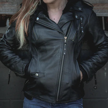 Open Road Women's Hooded Classic Leather Motorcycle Jacket - Stylish Biker Jacket for Riding & Casual Wear - Perfect for Motorcycle Enthusiasts & Fashion Lovers