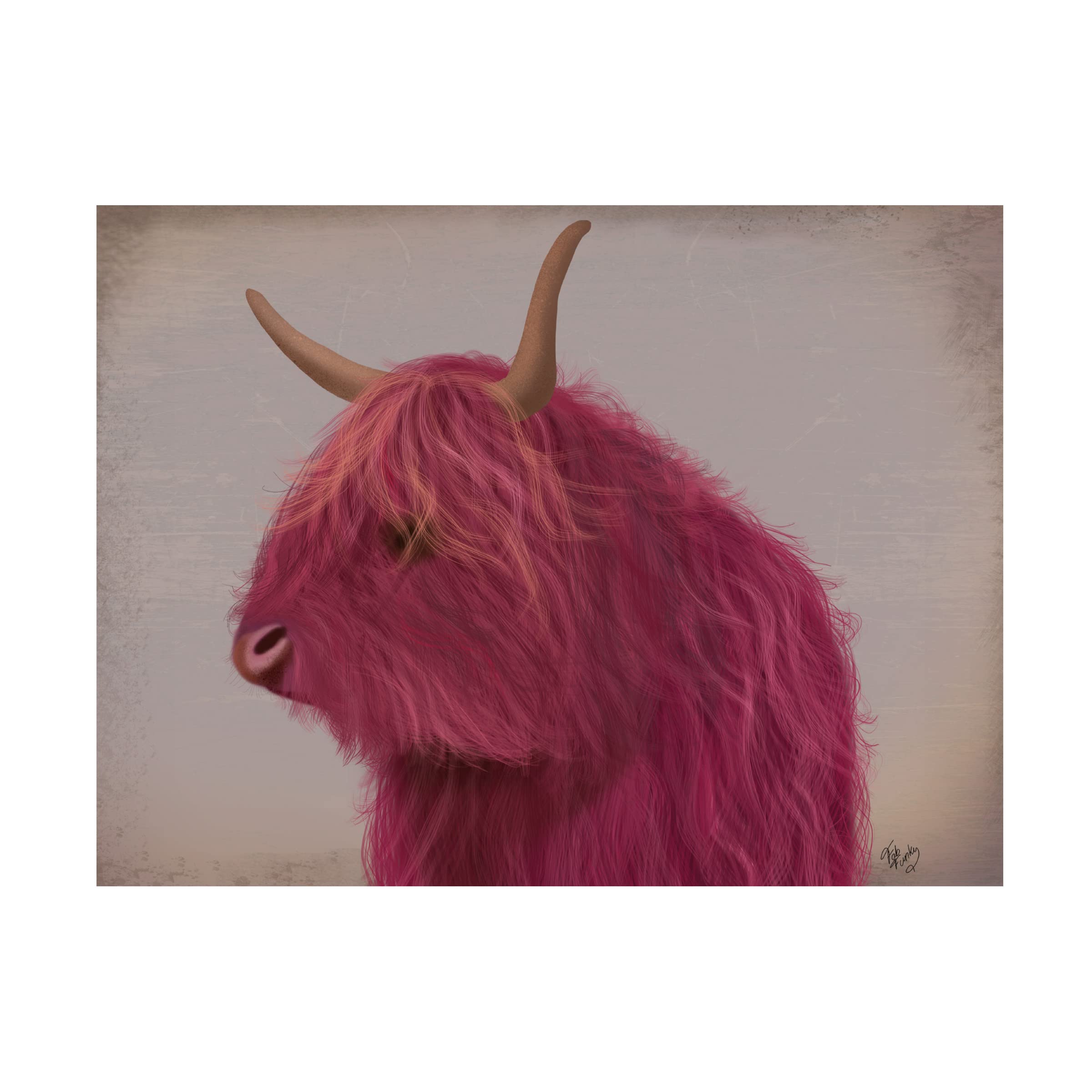 Fab Funky Highland Cow 4 Pink Portrait Canvas Wall Art - Modern Farmhouse Decor for Living Room, Bedroom & Office