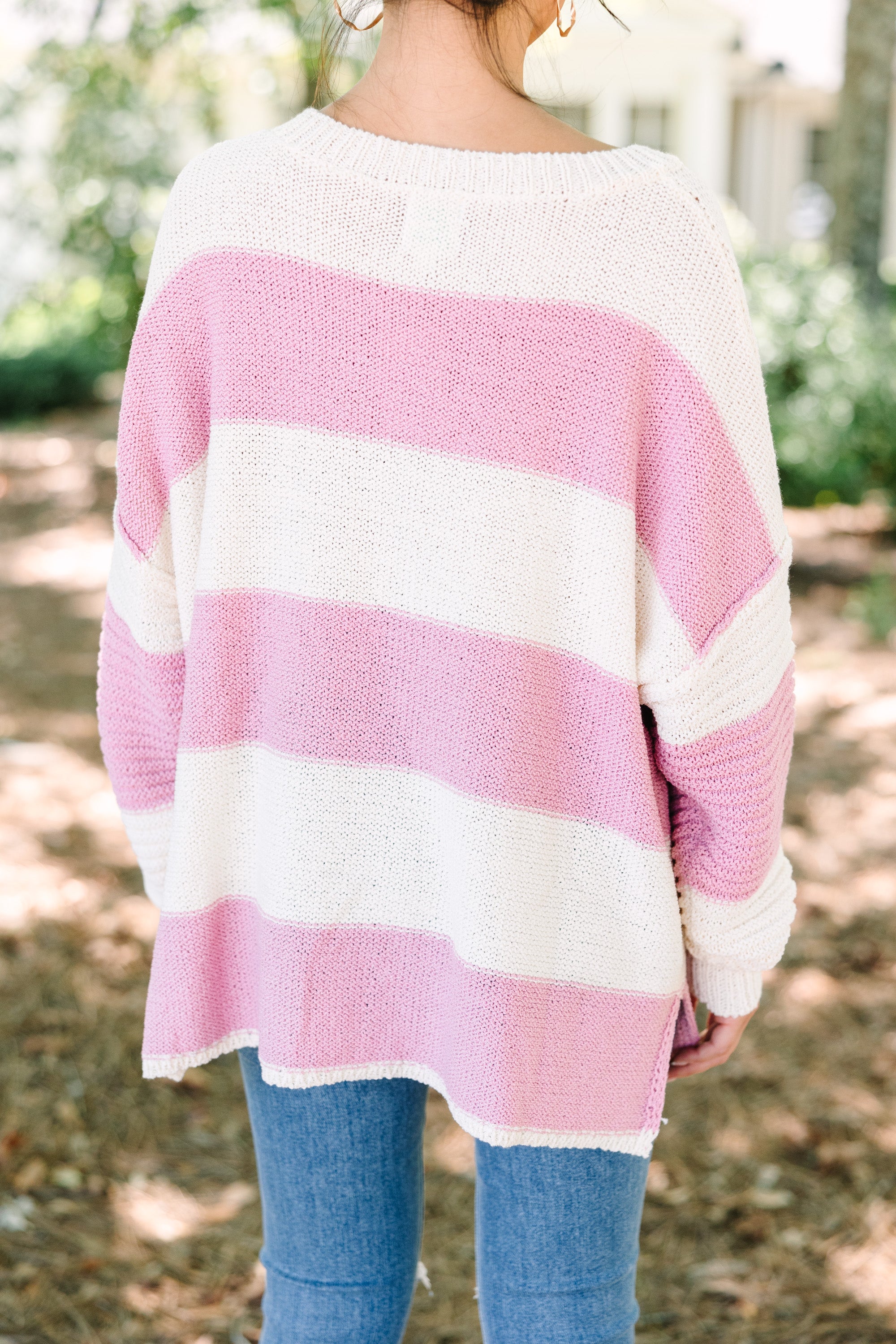 Best Day Ever Mauve Pink Striped Sweater | Cozy Knit Pullover for Women | Perfect for Fall Outfits & Casual Winter Wear