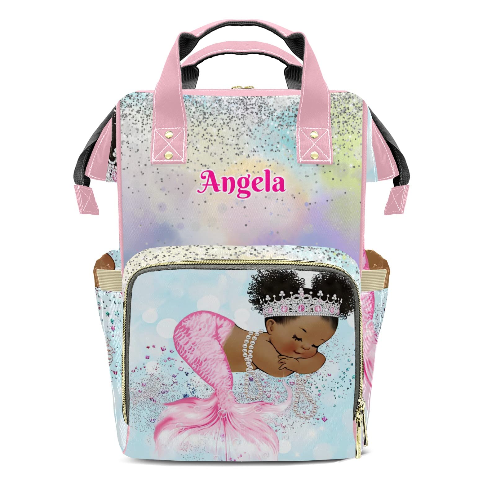 Custom Silver Mermaid Baby Diaper Backpack with Name - Personalized Nappy Mommy Bag for Baby Girls & Boys | Perfect Baby Shower Gift & Travel Essential