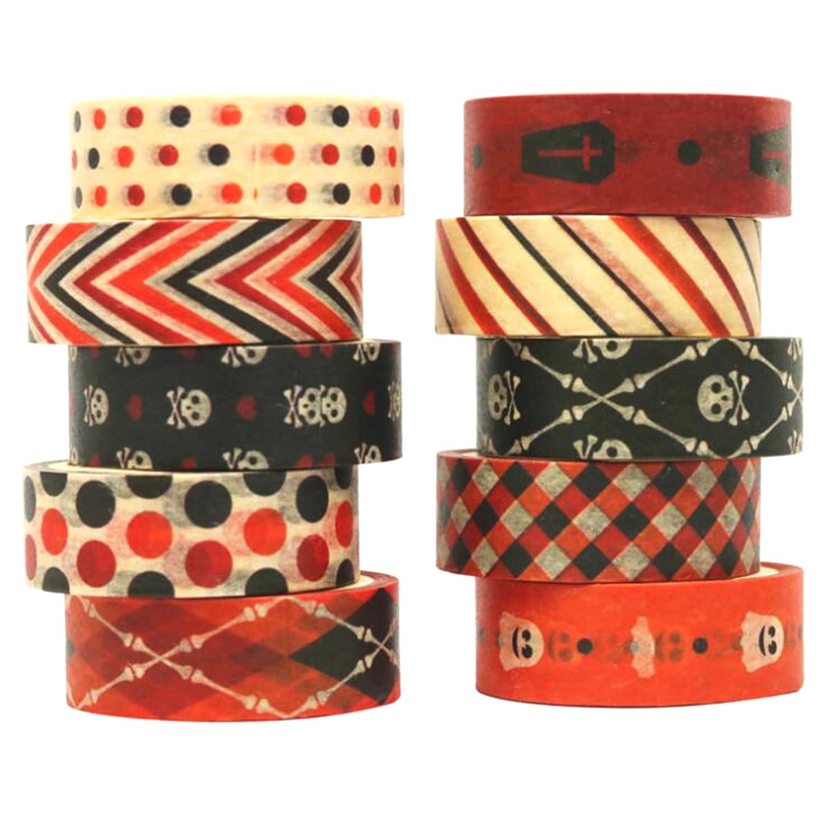 10 Rolls Halloween Washi Tape Set - Skull & Ghost Decorative Masking Tapes for Bullet Journal, DIY Crafts, Planner, Scrapbooking - Perfect for Gift Wrapping & Holiday Decorations (Mixed Colors)