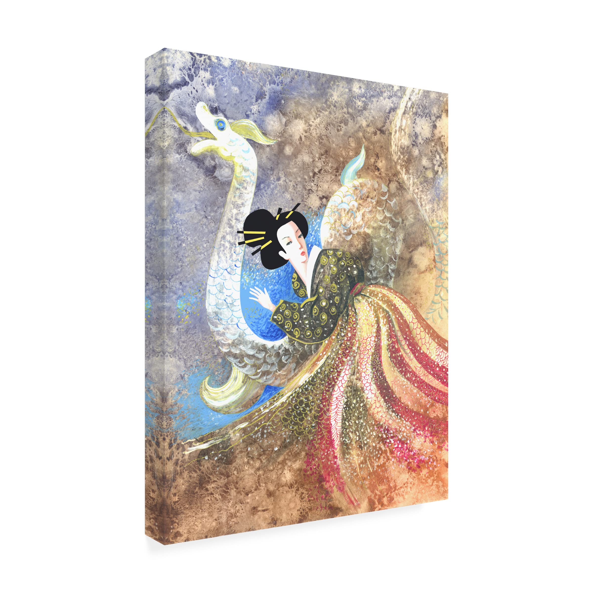 Lana Korolievskaia 'Girl and Dragon' Canvas Wall Art - 35x47 Inch Hand-Painted Fantasy Painting - Perfect for Living Room, Bedroom & Office Decor