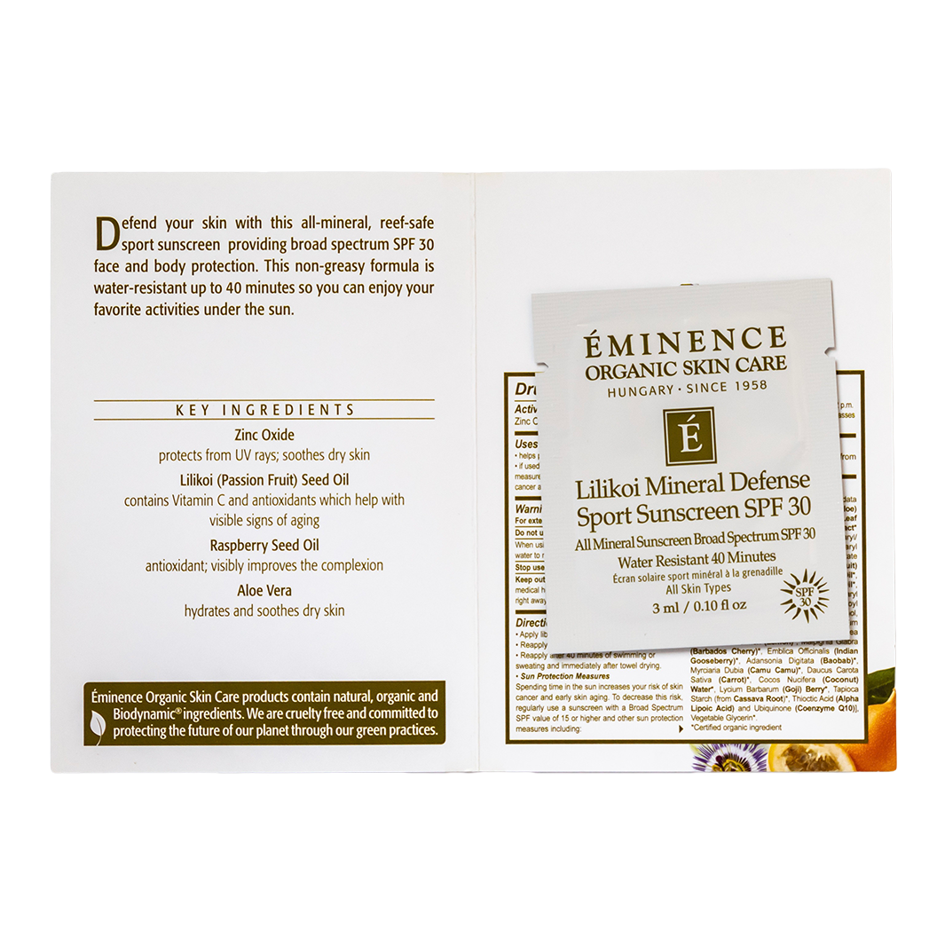 Eminence Organics Lilikoi Mineral Defense Sport Sunscreen SPF 30 - Natural Zinc Oxide Sunscreen for Face & Body, Water-Resistant, Reef-Safe, Broad Spectrum Protection - Perfect for Outdoor Sports, Swimming & Beach Activities
