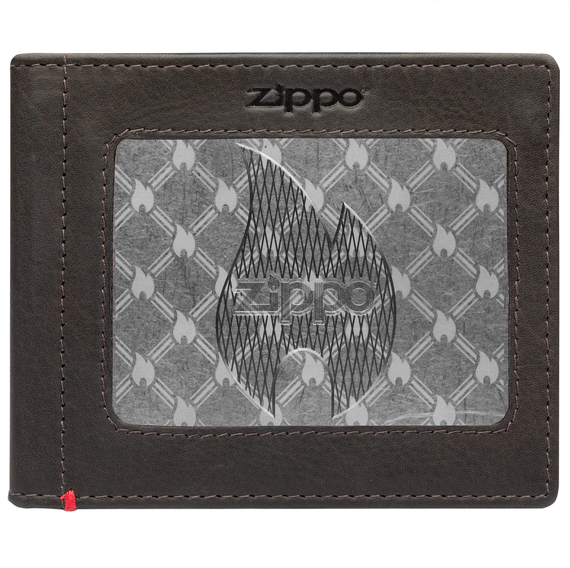 Genuine Mocha Leather Wallet with Zippo Flame Metal Plate Design - Stylish & Durable for Everyday Use, Travel, and Gifts