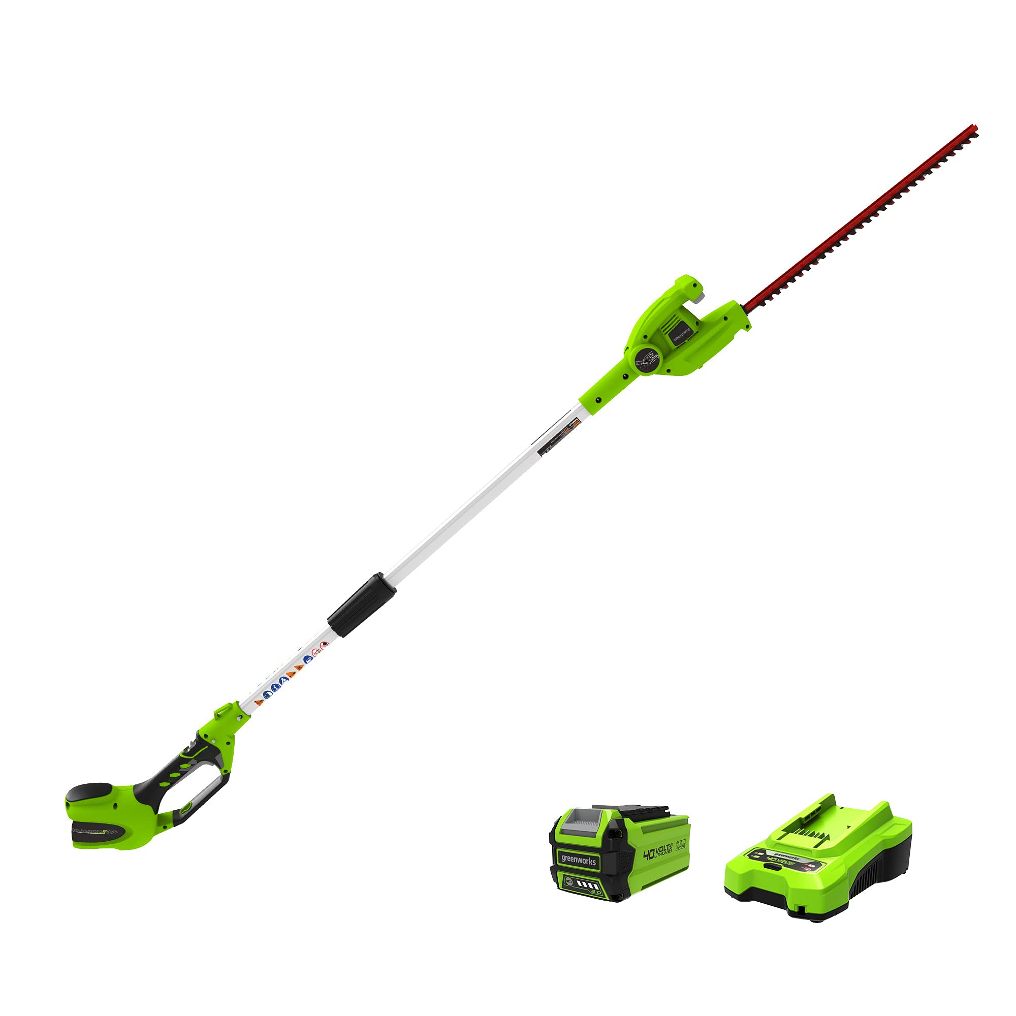 Greenworks 40V 20-Inch Cordless Pole Hedge Trimmer with 2.0Ah Battery & Charger - Lightweight Electric Tree Trimmer for Tall Bushes, Shrubs, and Landscaping (Ideal for Home Garden Maintenance)