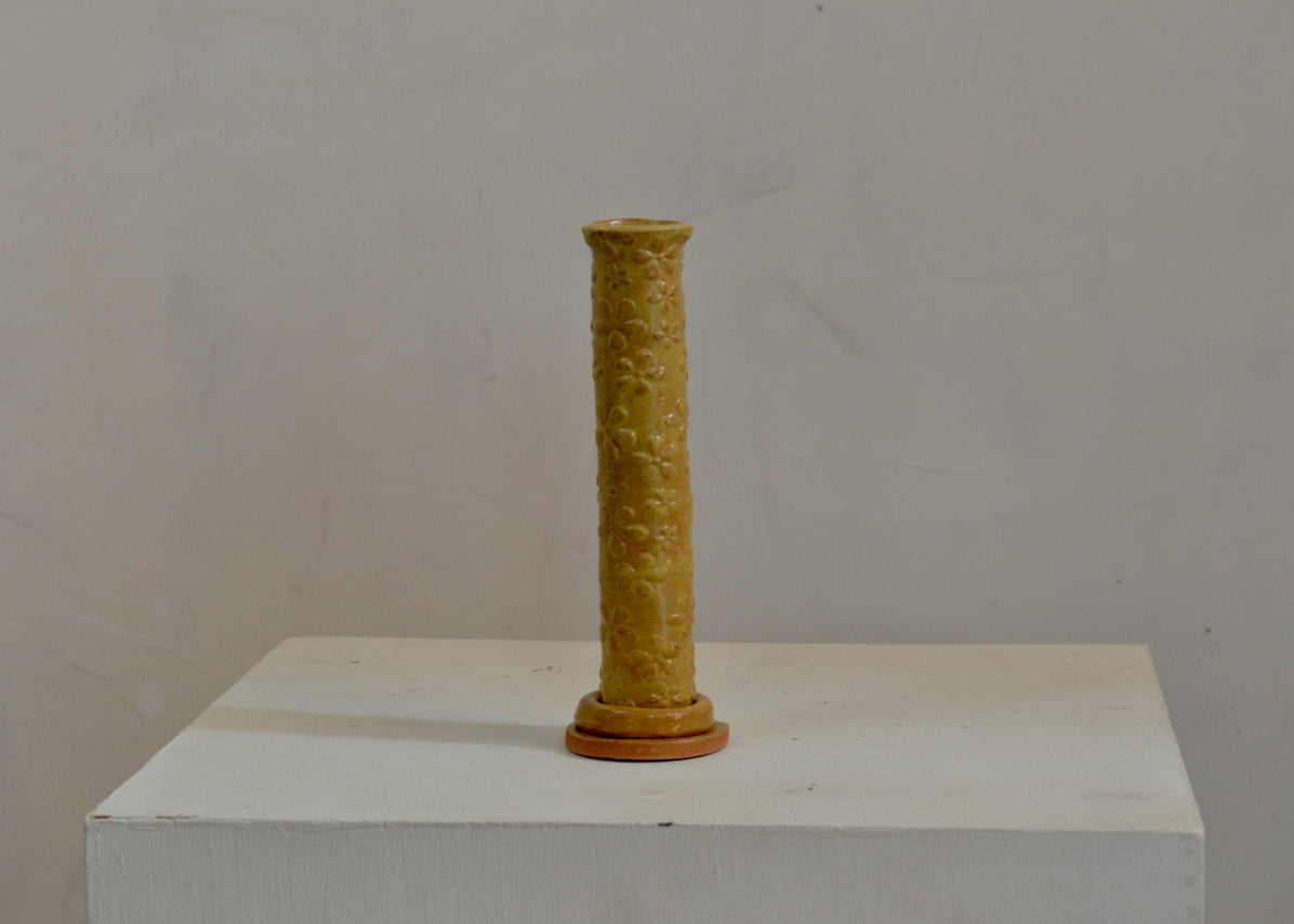 Yellow Floral Decorated Bud Vase - Medium Size for Home Decor, Wedding Centerpieces & Table Arrangements