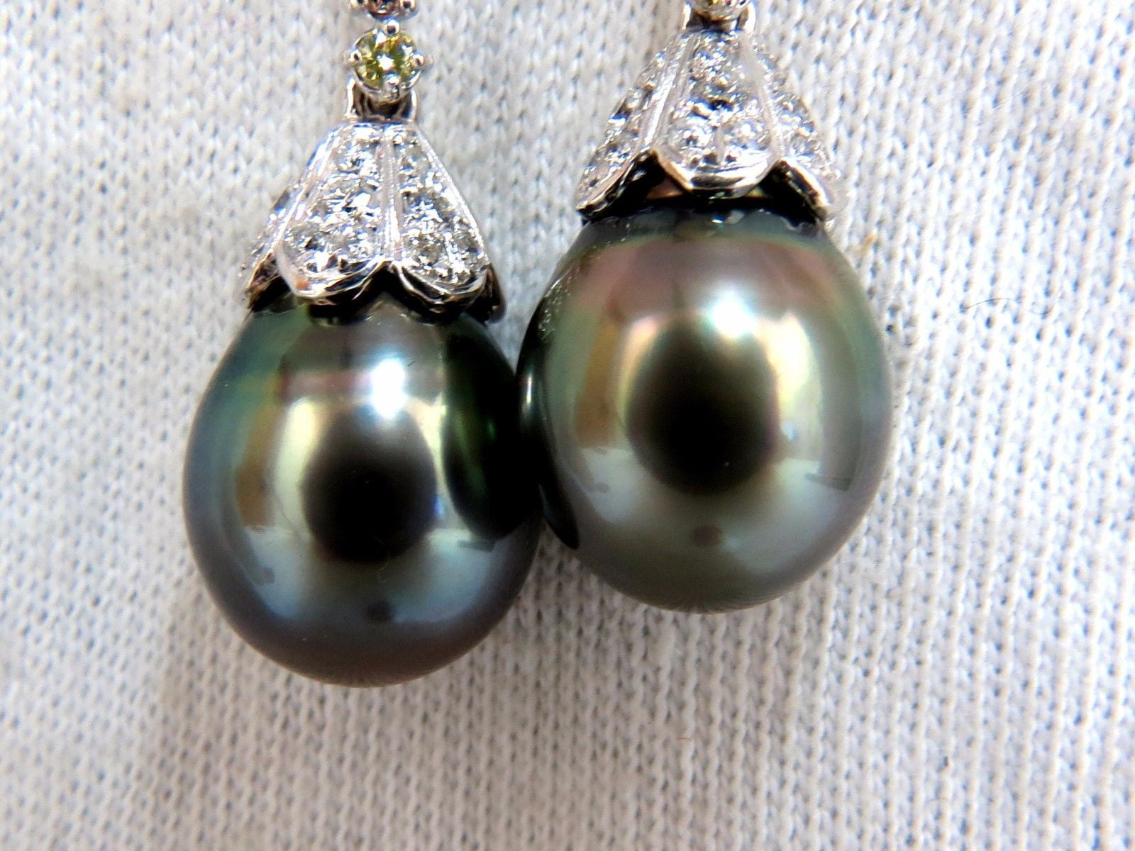12.70mm Natural Tahitian Pearl Dangle Earrings with Diamond Accents in 14K Gold – Perfect for Weddings, Parties & Special Occasions