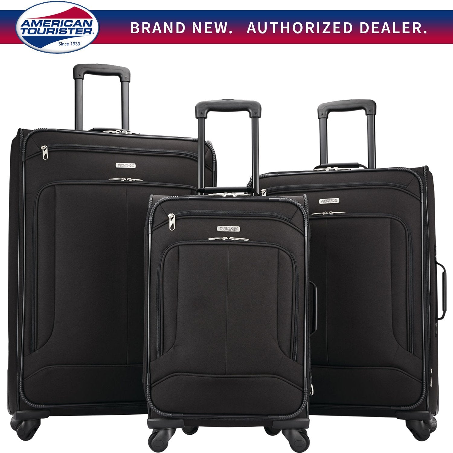 American Tourister Pop Max 3-Piece Spinner Luggage Set (29/25/21 Inch) - Black (115358 1041) | Lightweight Durable Suitcase for Travel, Business Trips & Family Vacations
