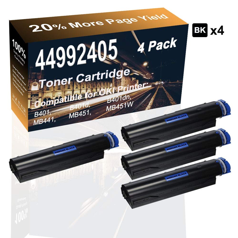 4-Pack Black High Yield 44992405 Compatible Toner Cartridge for OKI LaserJet Pro B401 & B401d Printers - Perfect for Office, Home & Small Business Printing Needs
