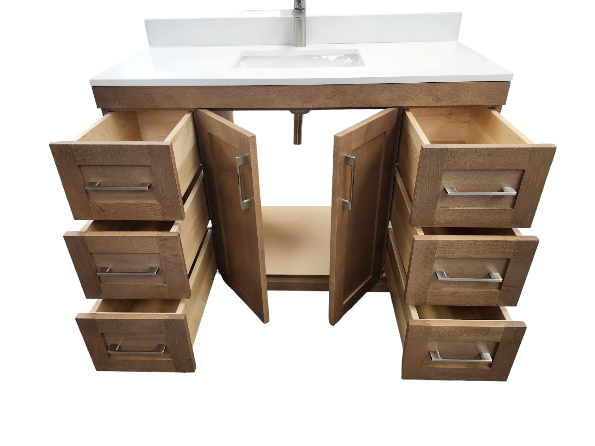 Tuscon Calo 54-Inch Bathroom Vanity with White Quartz Countertop | Canadian Maple Finish | Modern Bathroom Storage Solution for Home Remodeling