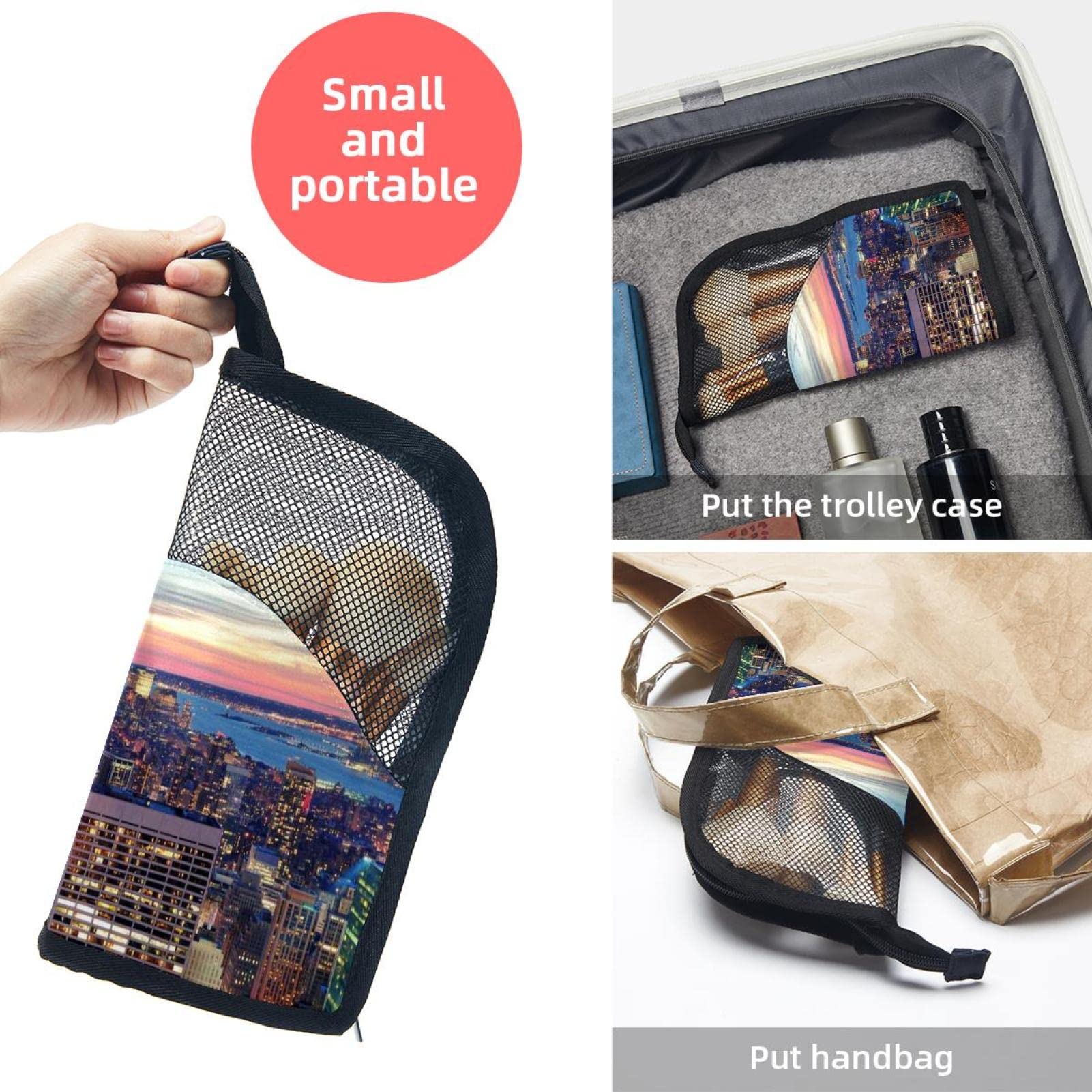 12-Piece Makeup Brush Organizer Bag with Portable Holder Case - Sunset New York City Design | Perfect for Travel, Home Vanity & Professional Makeup Artists