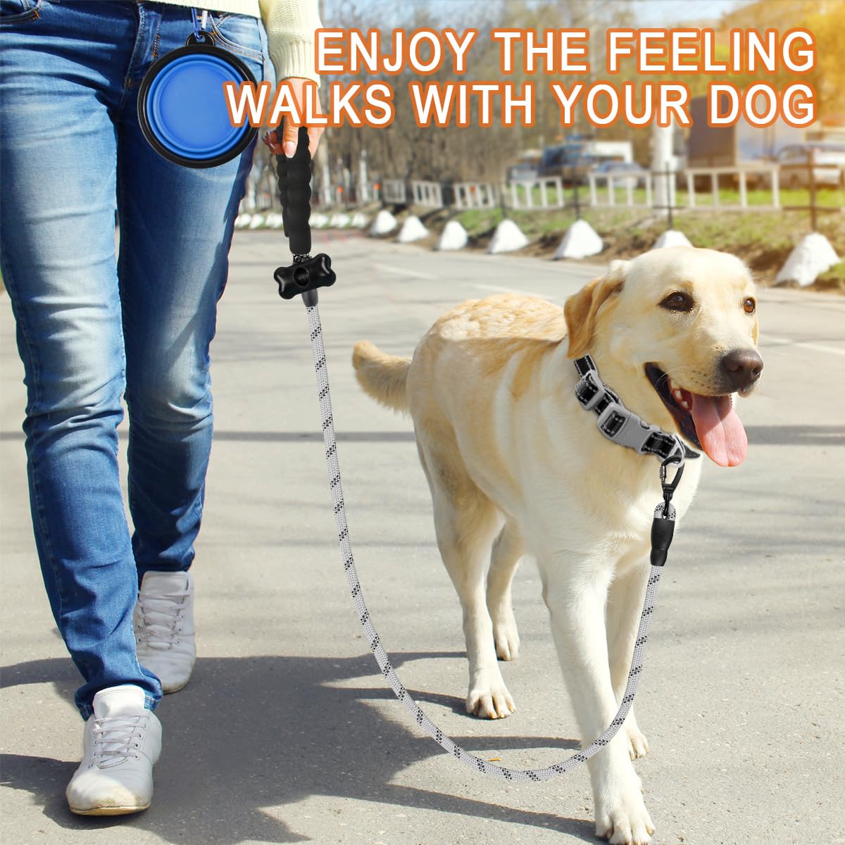 BARKBAY Heavy Duty Dog Leash for Large Dogs - 4/5/6 FT Durable Reflective Leash with Comfortable Padded Handle - Perfect for Walking, Training, Running & Night Safety (5FT-1/2'', Gray)