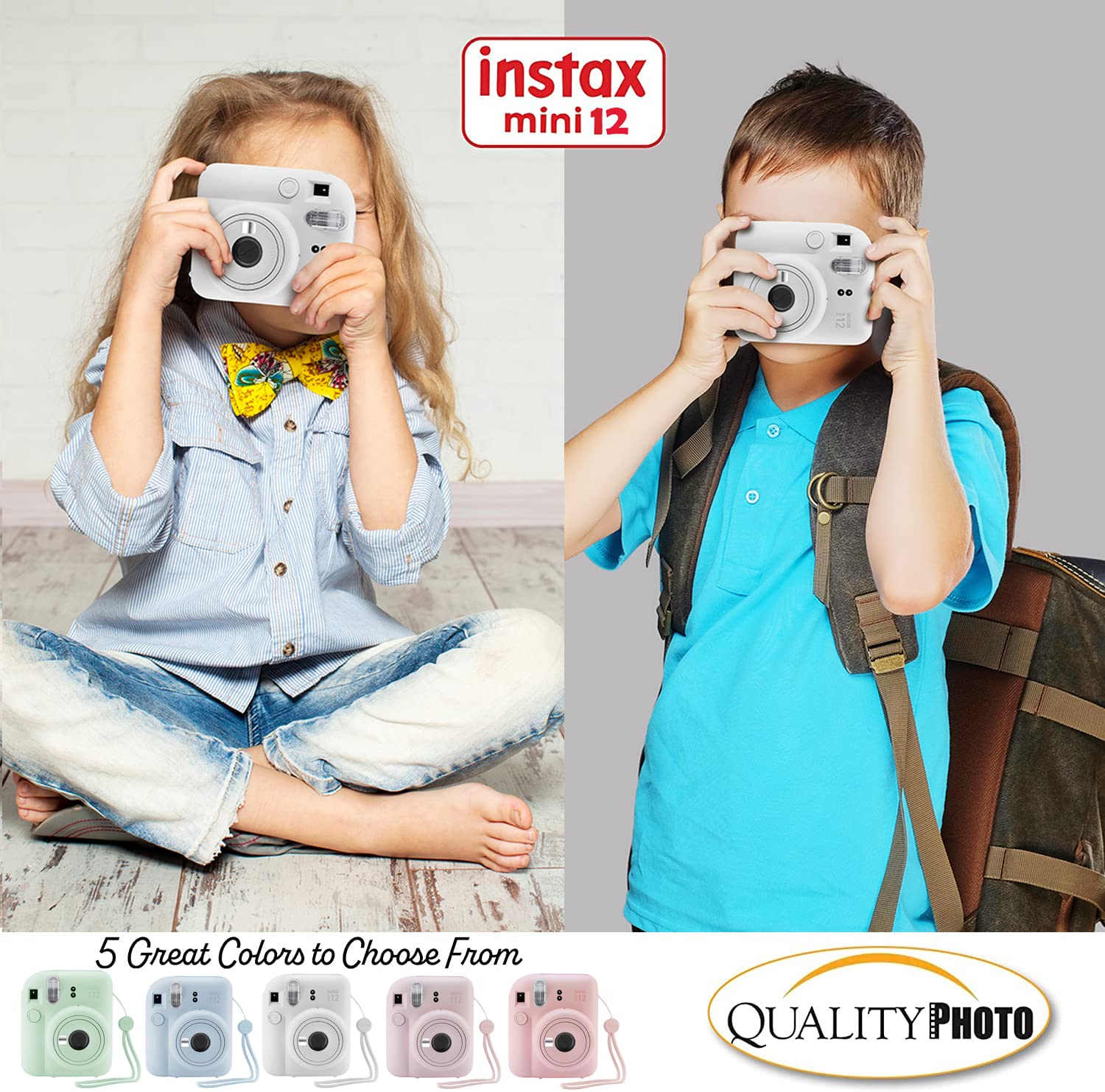 Fujifilm Instax Mini 12 Instant Camera Bundle - Clay White with Case, Stickers, Photo Album & Frames | Perfect for Parties, Travel & DIY Scrapbooking Memories