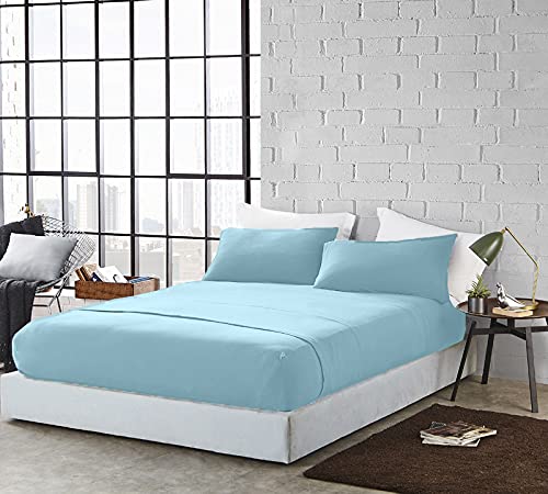 **DAN RIVER California King Jersey Sheet Set - 100% Cotton Luxury Bed Sheets | Ultra Soft & Breathable T-Shirt Material | All Season Comfort | Deep Pocket Fitted Sheet (4Pc, Cal King, Light Blue) - Perfect for Cozy Nights & Guest Bedrooms**