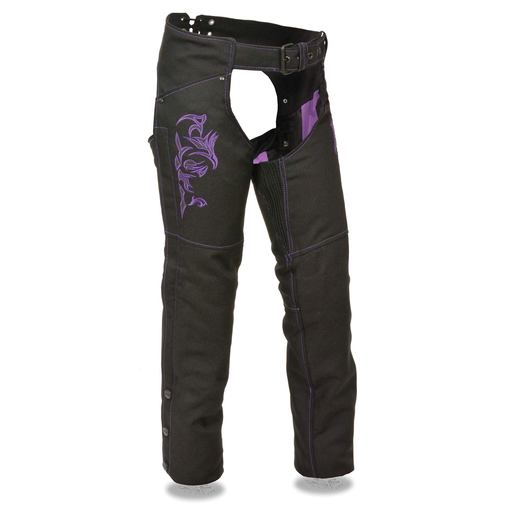Milwaukee Leather & Nylon Women's Motorcycle Chaps with Tribal Embroidery & Reflective Details - Perfect for Harley Davidson Riders & Biker Events